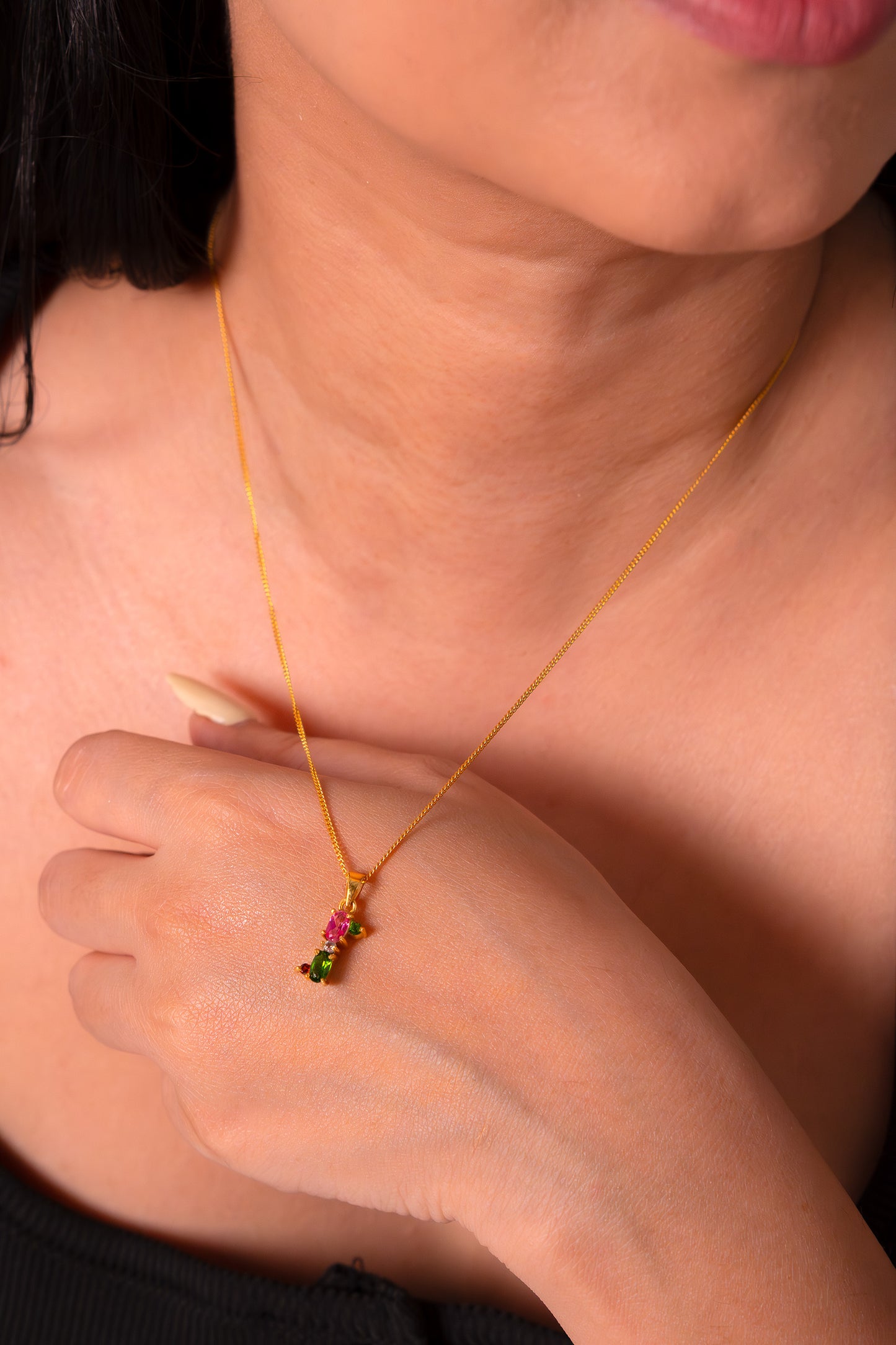 Pink Topaz, Chromium Diopside, Garnet & White Topaz Noor Necklace - CLJ874