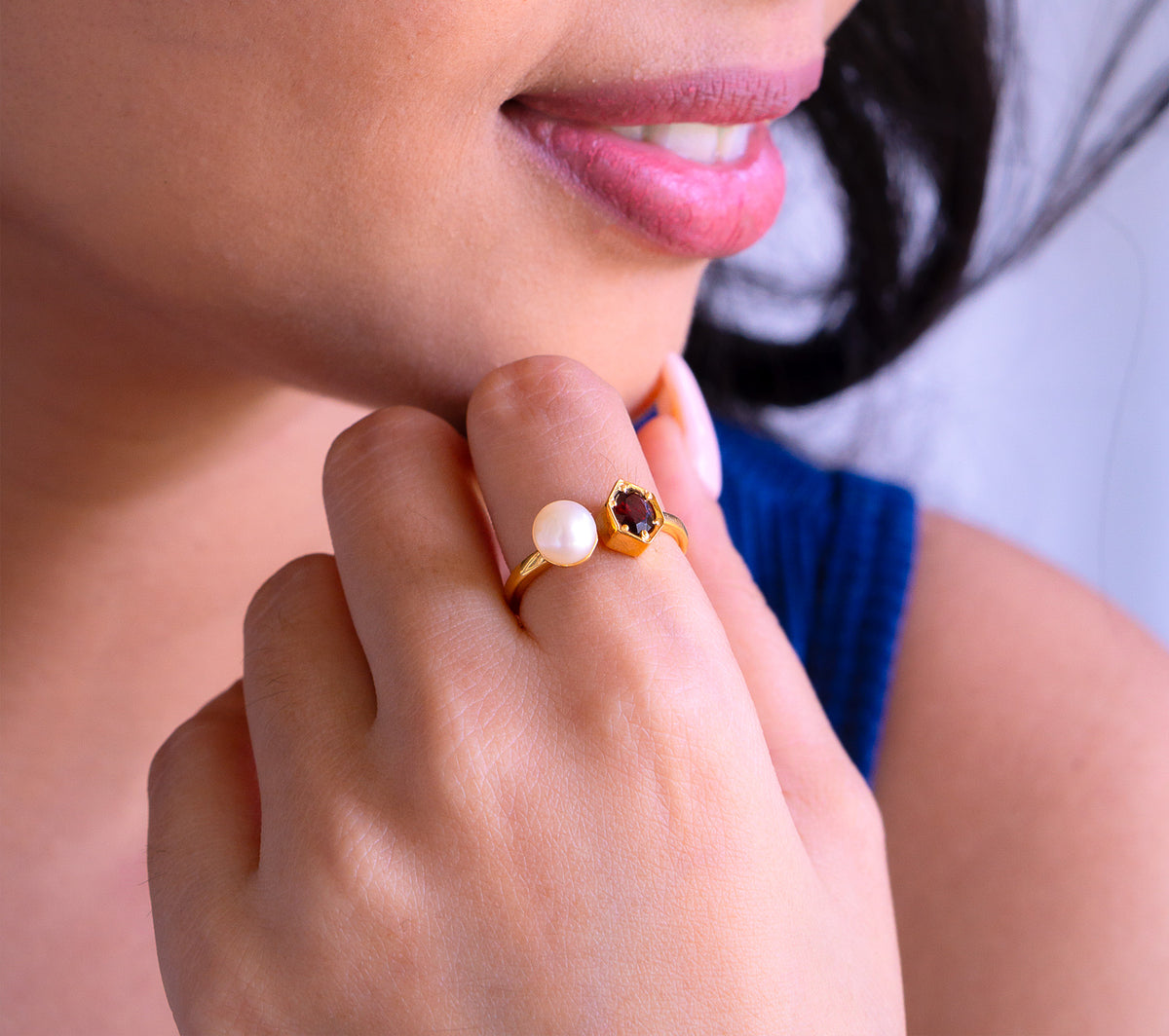 Garnet & Cultured Pearl Eira Ring - CLJ631G