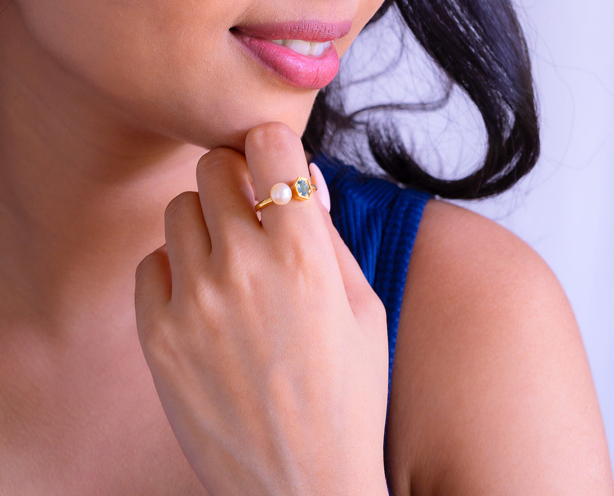 Blue Topaz & Cultured Pearl Eira Ring - CLJ631B