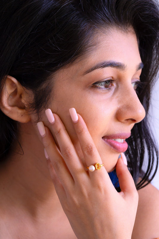 Citrine & Cultured Pearl Eira Ring - CLJ631C