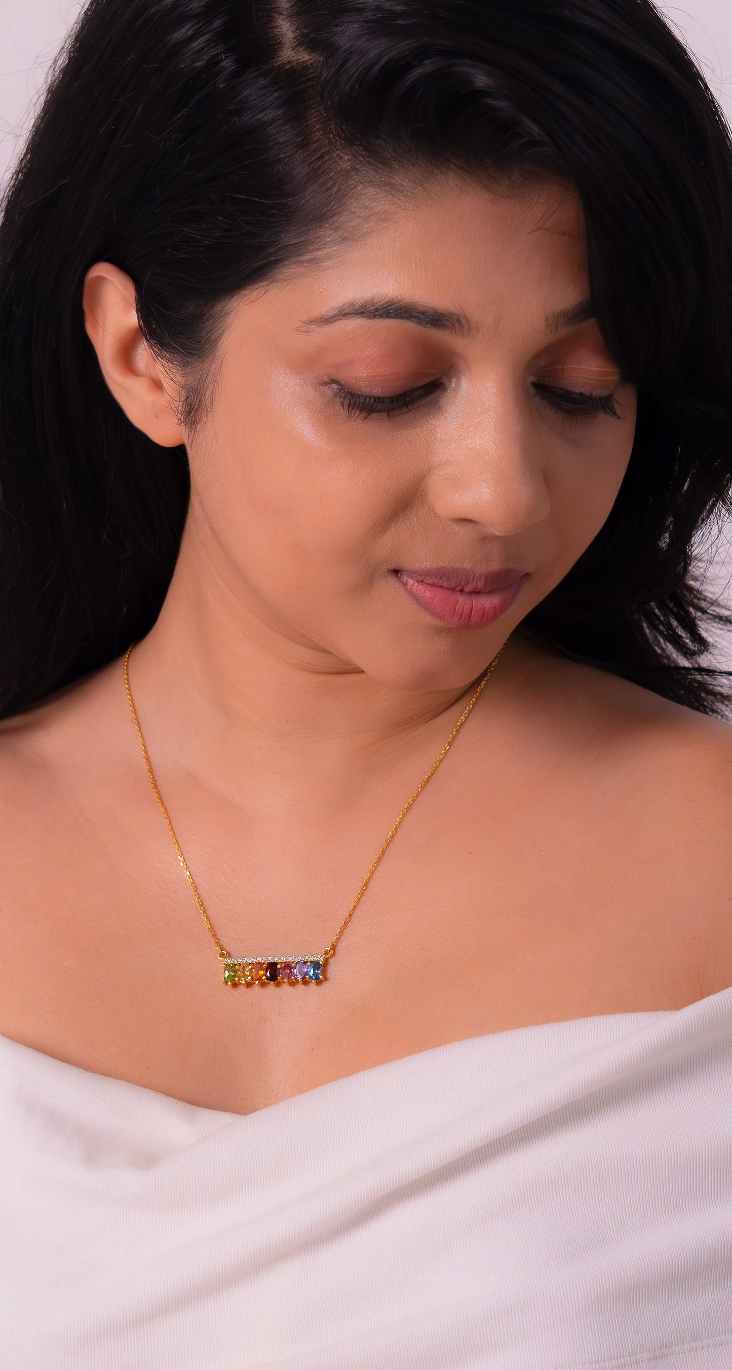 Peridot, Citrine, Gomeda, Garnet, Pink Topaz, Amethyst, London Blue Topaz Rachael Necklace - CLJ845