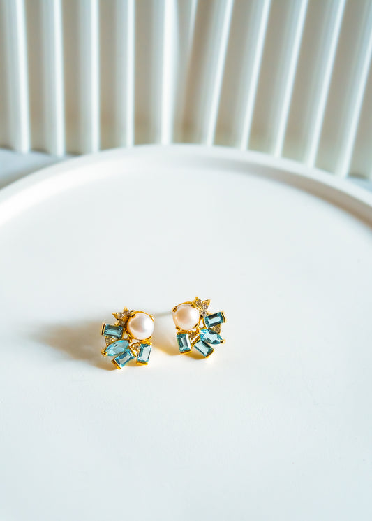 Blue Topaz & Cultured Pearl Moana Earrings - CLJ633B