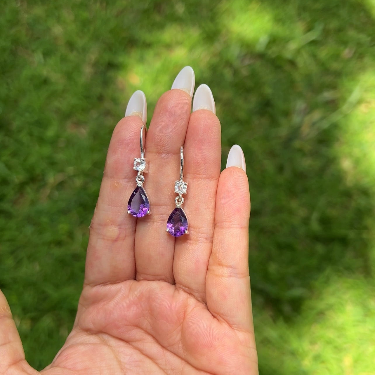 Handmade Sterling Silver Amethyst & White Topaz Araluen Earrings - CLJ810AE