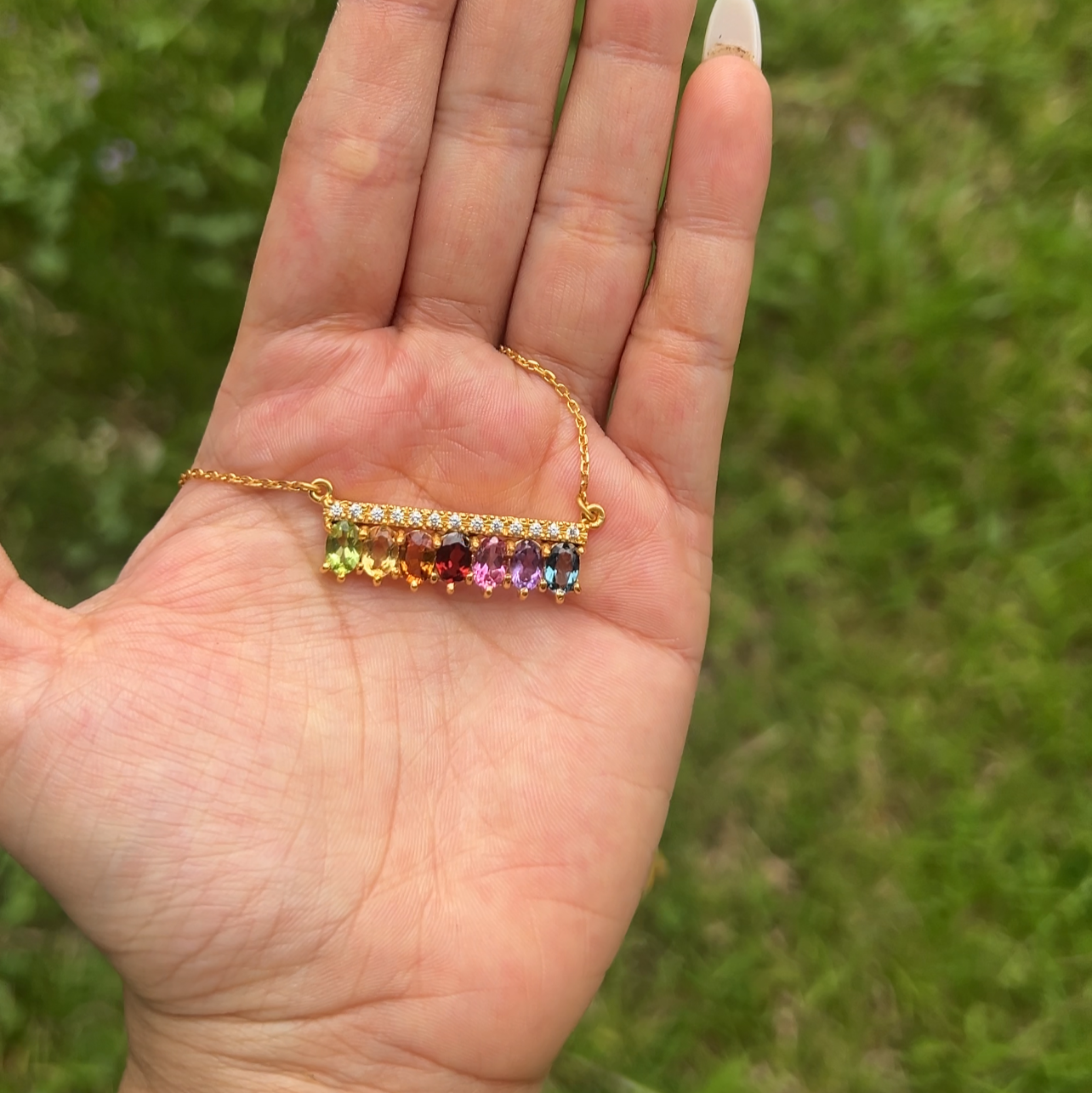 Handmade Sterling Silver Peridot, Citrine, Gomeda, Garnet, Pink Topaz, Amethyst, London Blue Topaz Rachael Necklace - CLJ845