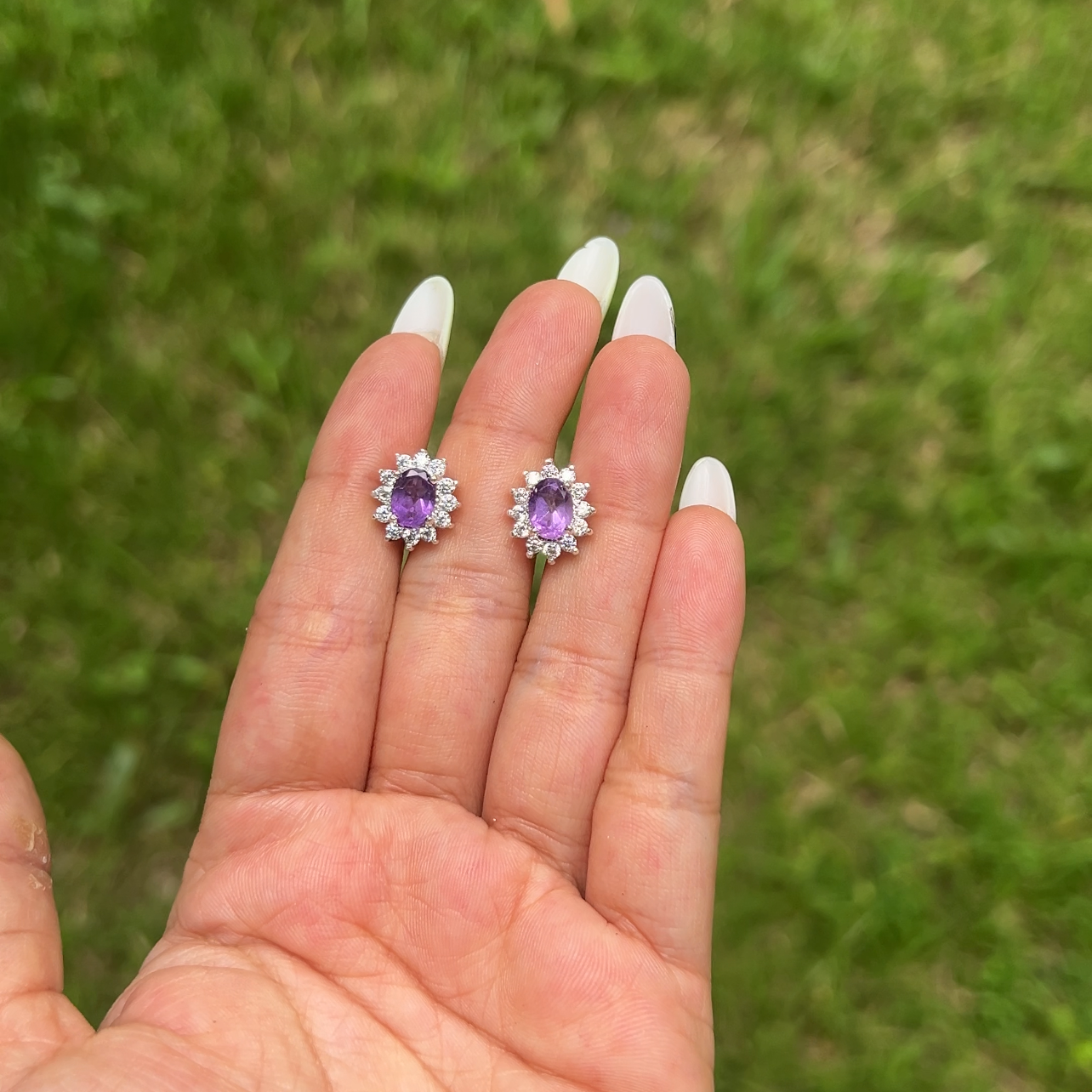 Handmade Sterling Silver Amethyst Diana Earrings - CLJ148AE