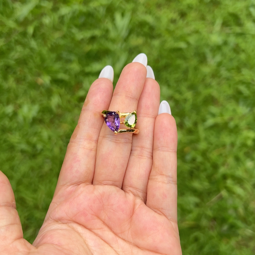 Handmade Sterling Silver Amethyst & Peridot Vaiana Ring - CLJ806AP