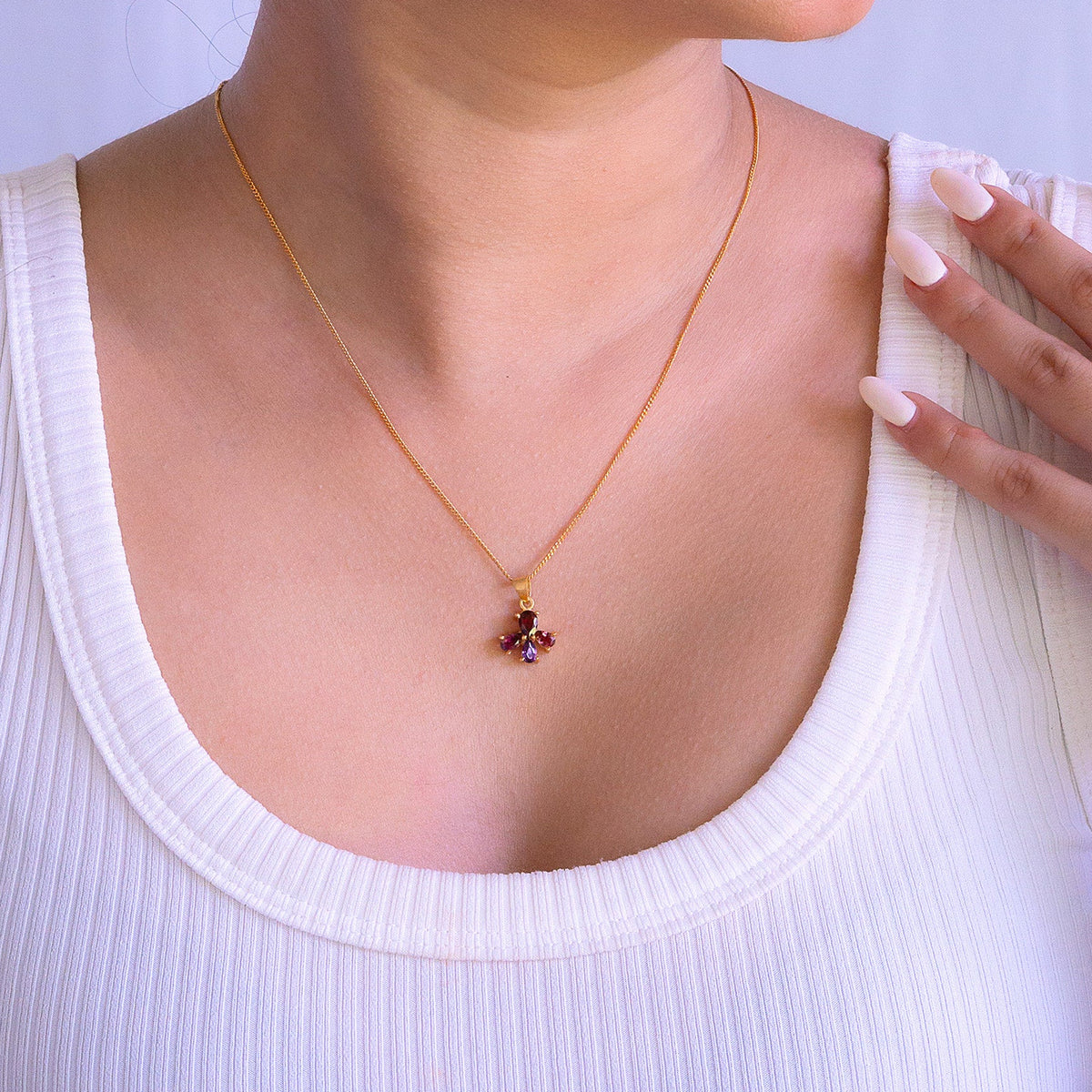 Garnet, Amethyst, Pink Tourmaline Lisbeth Necklace - CLJ689