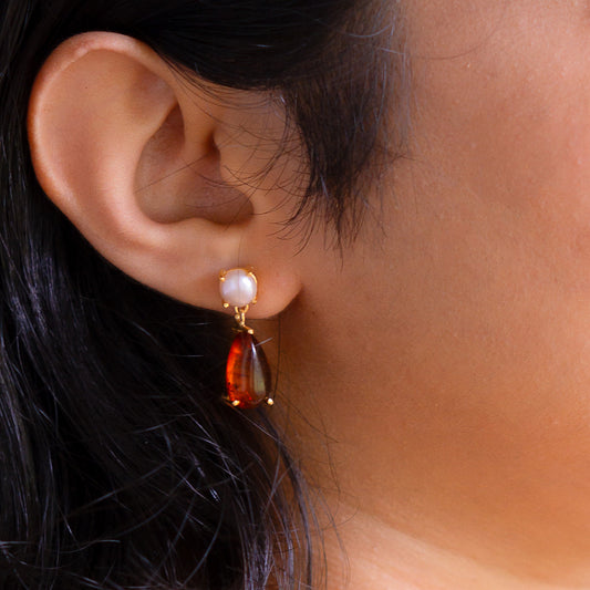 Cultured Pearl & Amber Seora Earrings - CLJ660