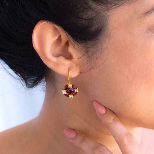 Handcrafted Garnet and White Topaz Penelope earrings in sterling silver by Cherie Lueur