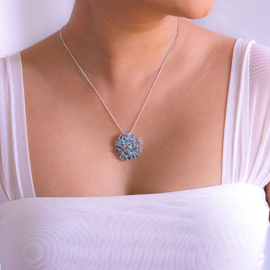 Sterling silver Leonore necklace with blue topaz gemstone by Cherie Lueur