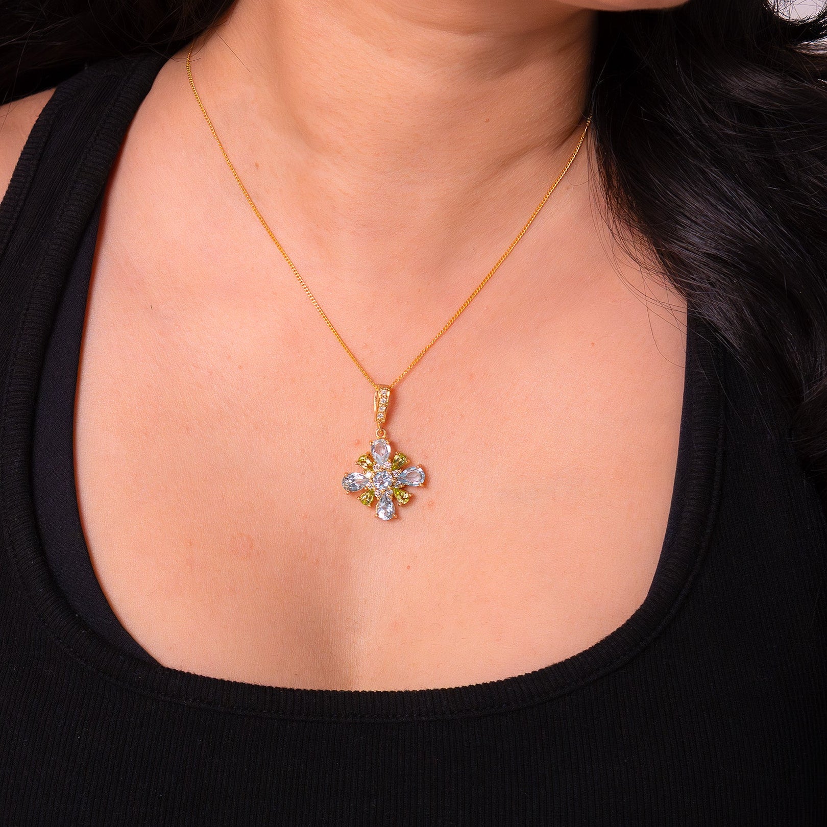 Handmade Sterling Silver Peridot & Blue Topaz Darya Necklace - CLJ688