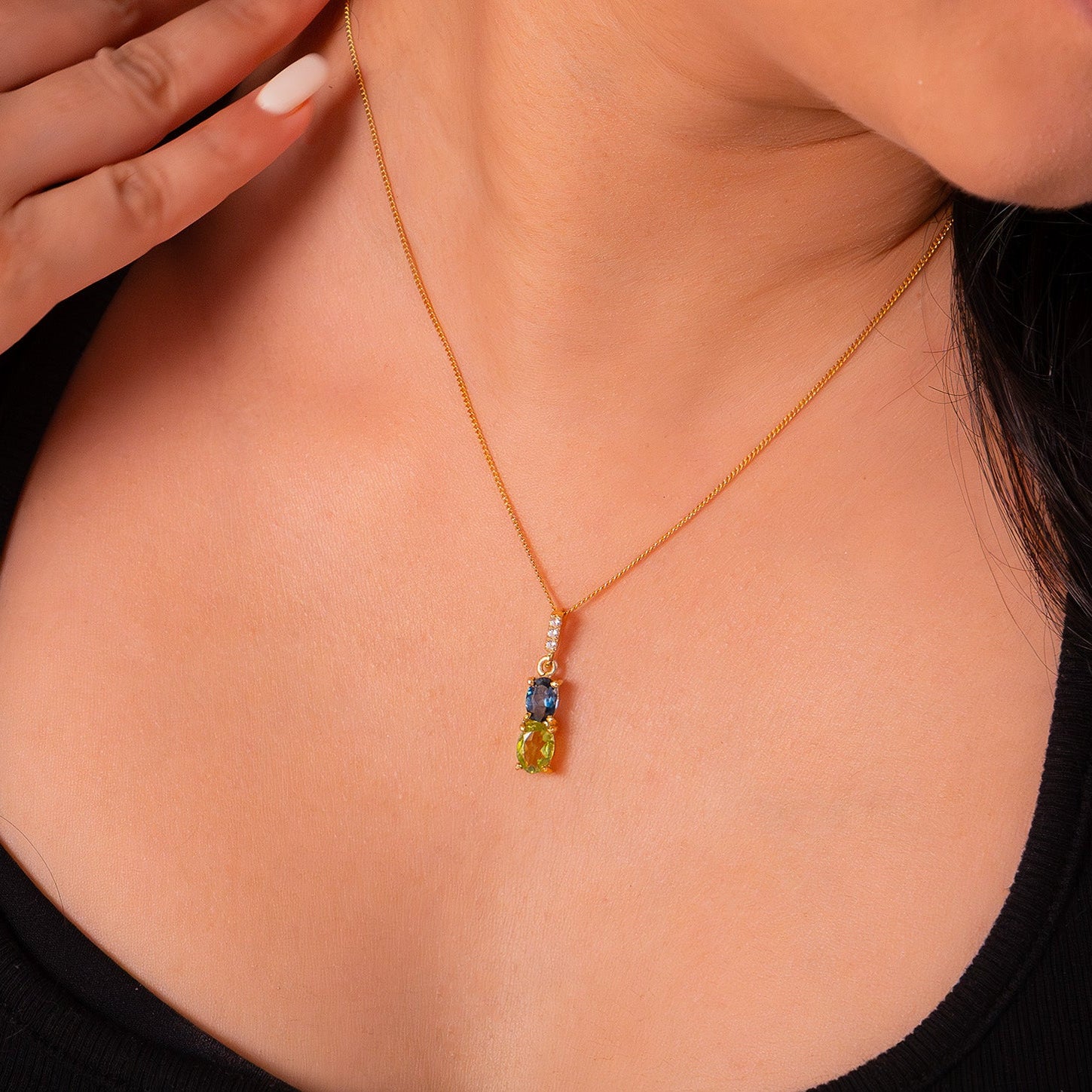 Handcrafted Sterling Silver London Blue Topaz & Peridot Solene Necklace - CLJ888