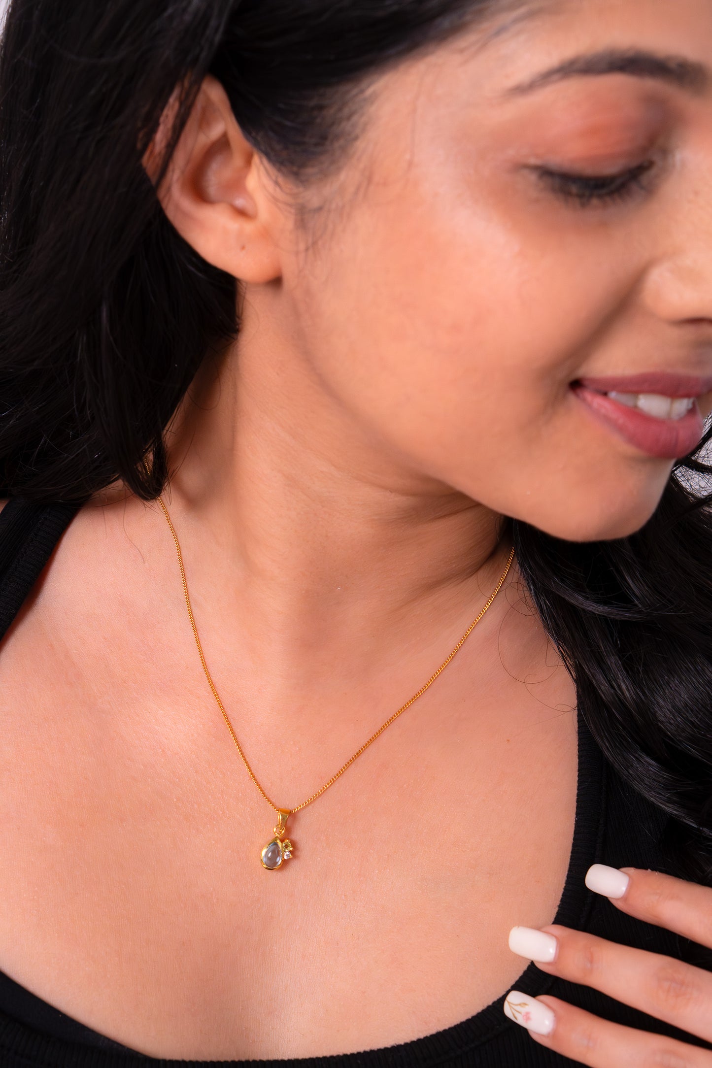 Blue Topaz, Peridot, White Sapphire Islain Necklace - CLJ889