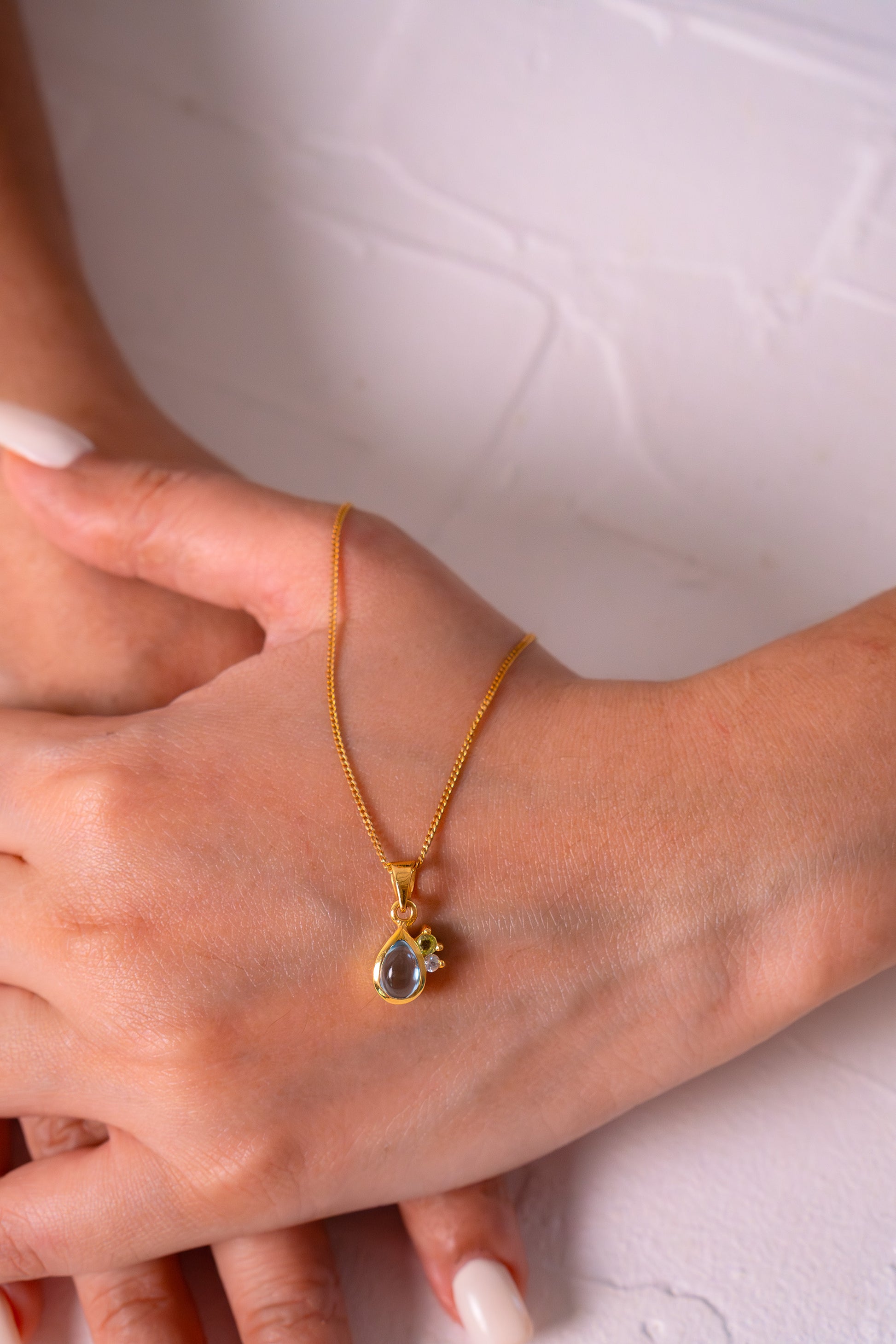 Blue Topaz, Peridot, White Sapphire Islain Necklace - CLJ889