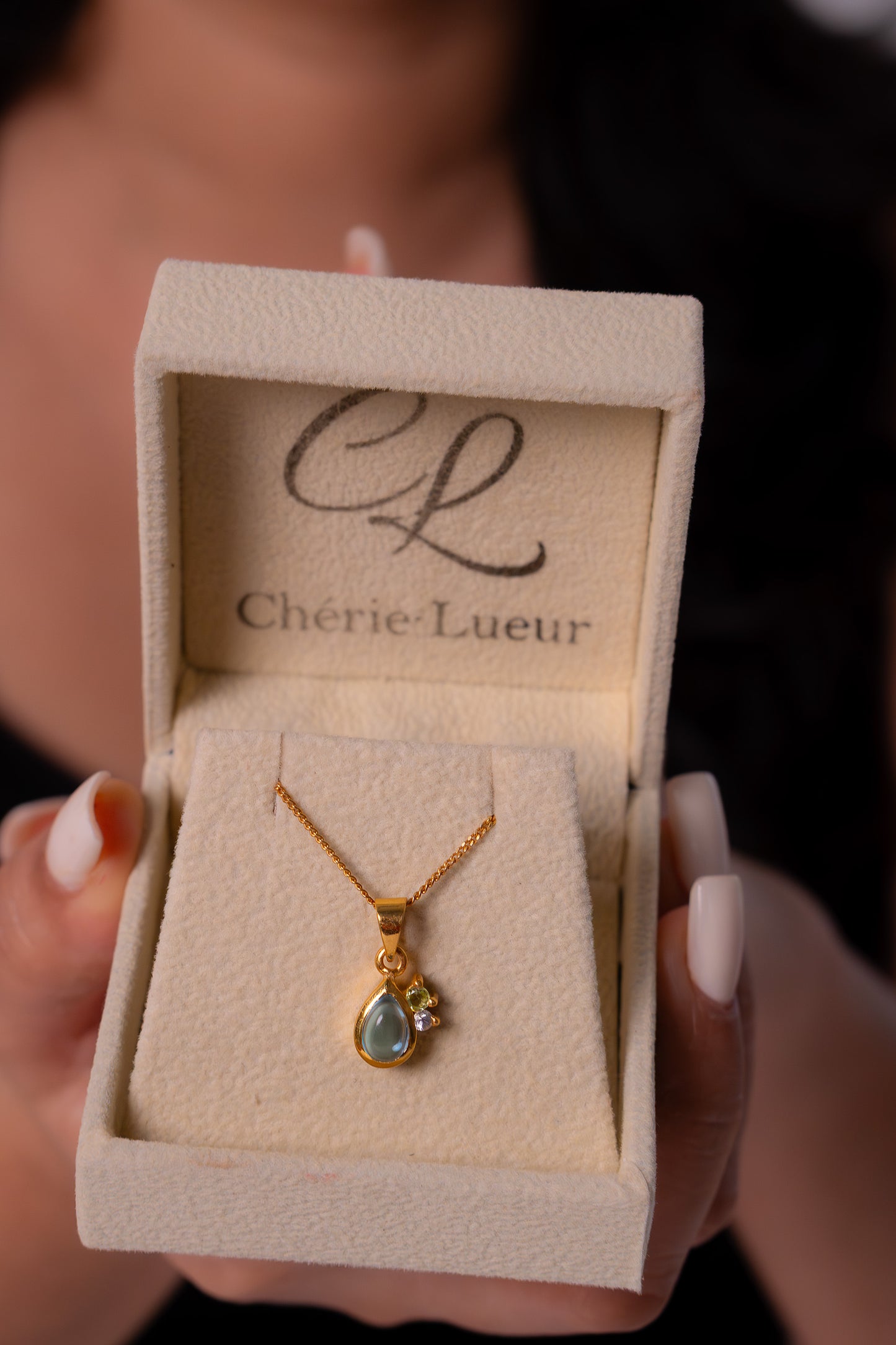 Blue Topaz, Peridot, White Sapphire Islain Necklace - CLJ889