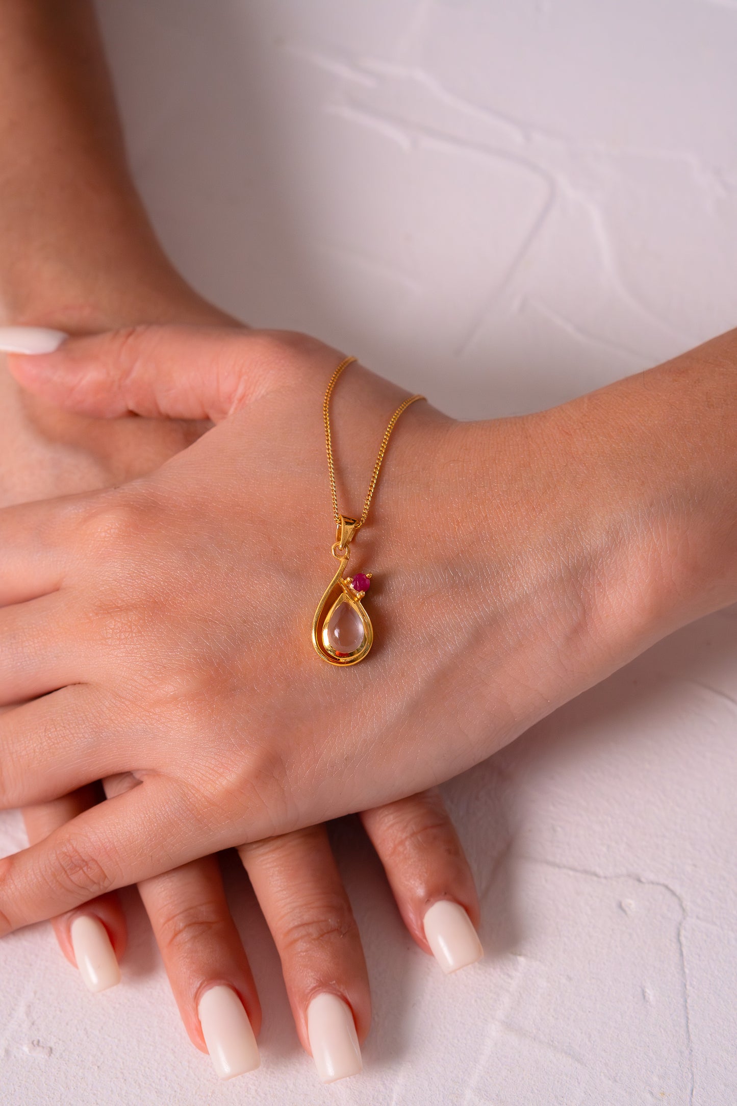 Rose Quartz & Ruby viviette Necklace - CLJ894