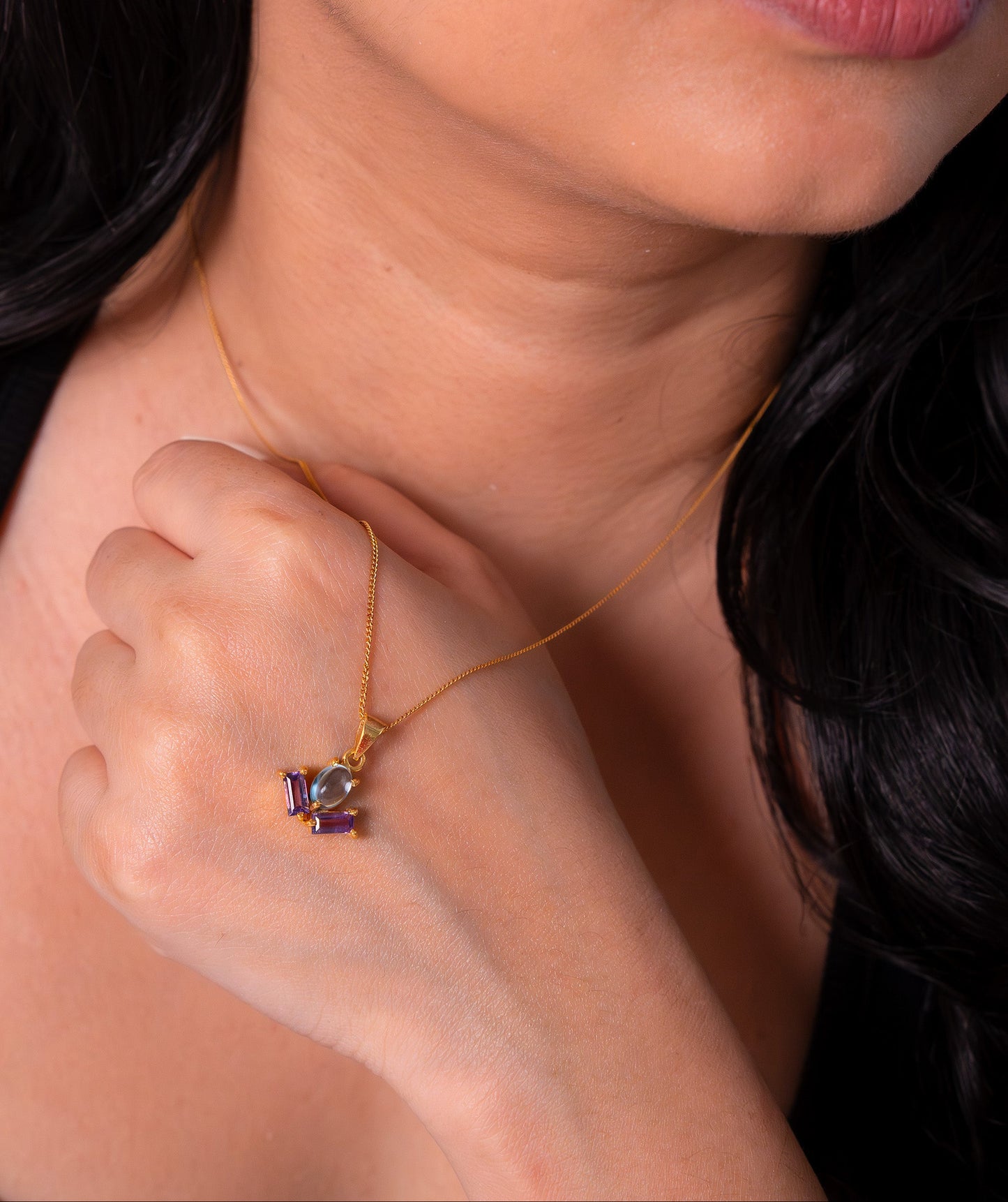 Blue Topaz & Amethyst Navia Necklace - CLJ895