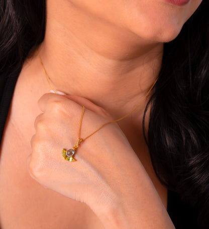 Blue Topaz(Cabachon) & Peridot Emelia Necklace - CLJ917