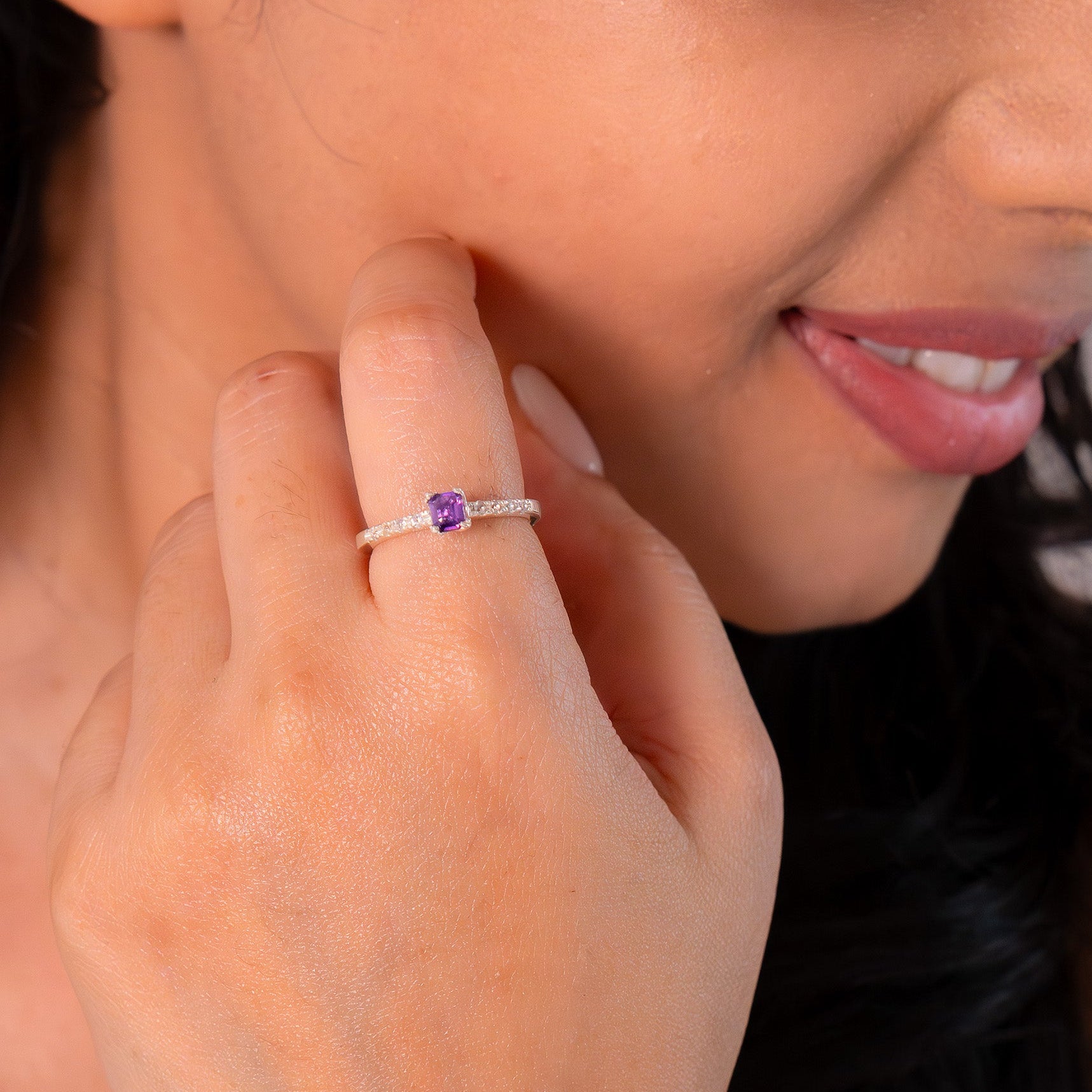 Violet Sapphire, White Sapphire Liane Ring - CLJ903