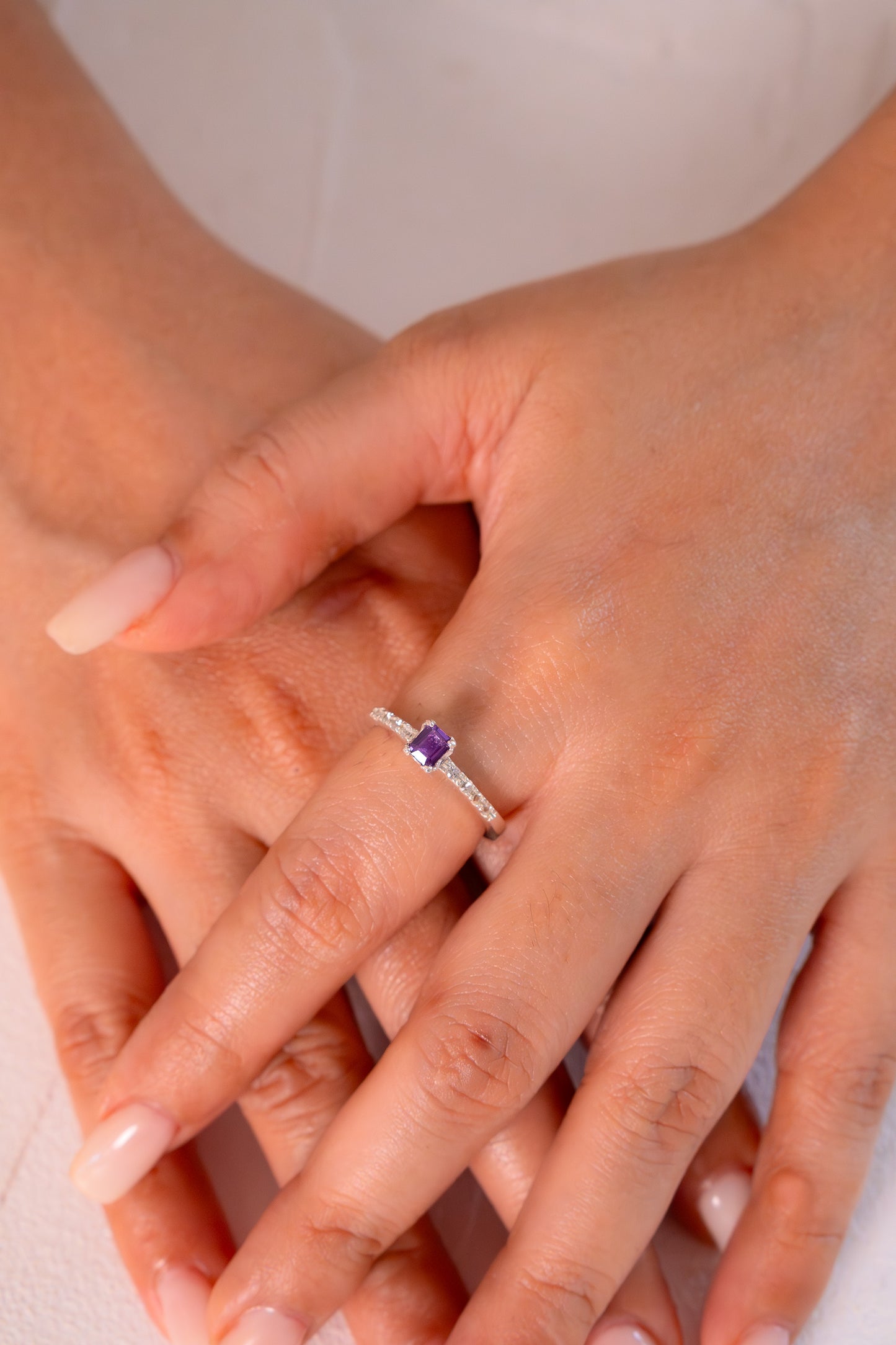 Violet Sapphire, White Sapphire Liane Ring - CLJ903