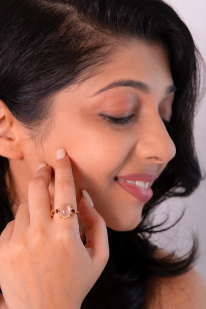 Rose Quartz & Garnet Keira Ring - CLJ912