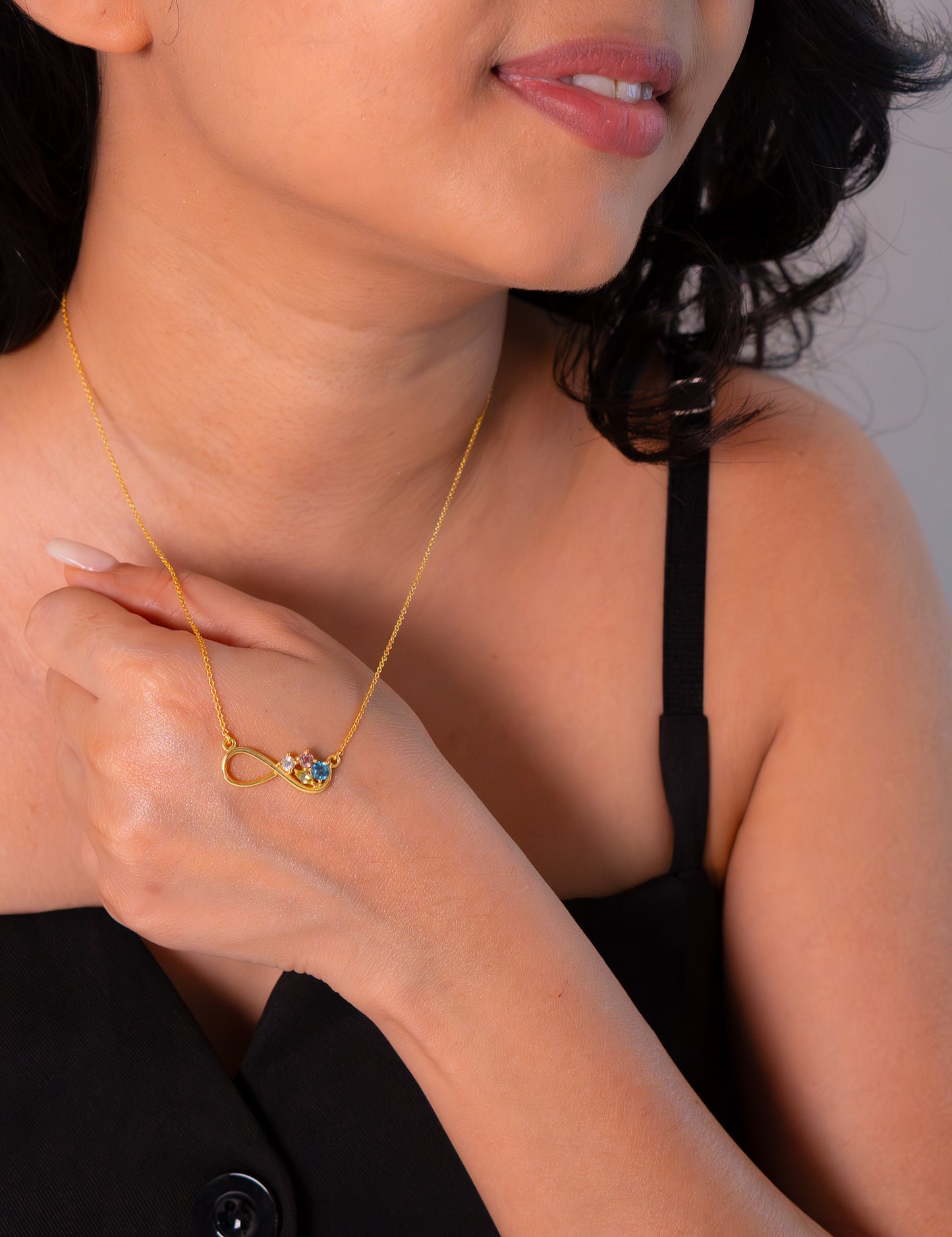 White Topaz, Pink Tourmaline, Blue Topaz, Peridot Juliette Necklace - CLJ898