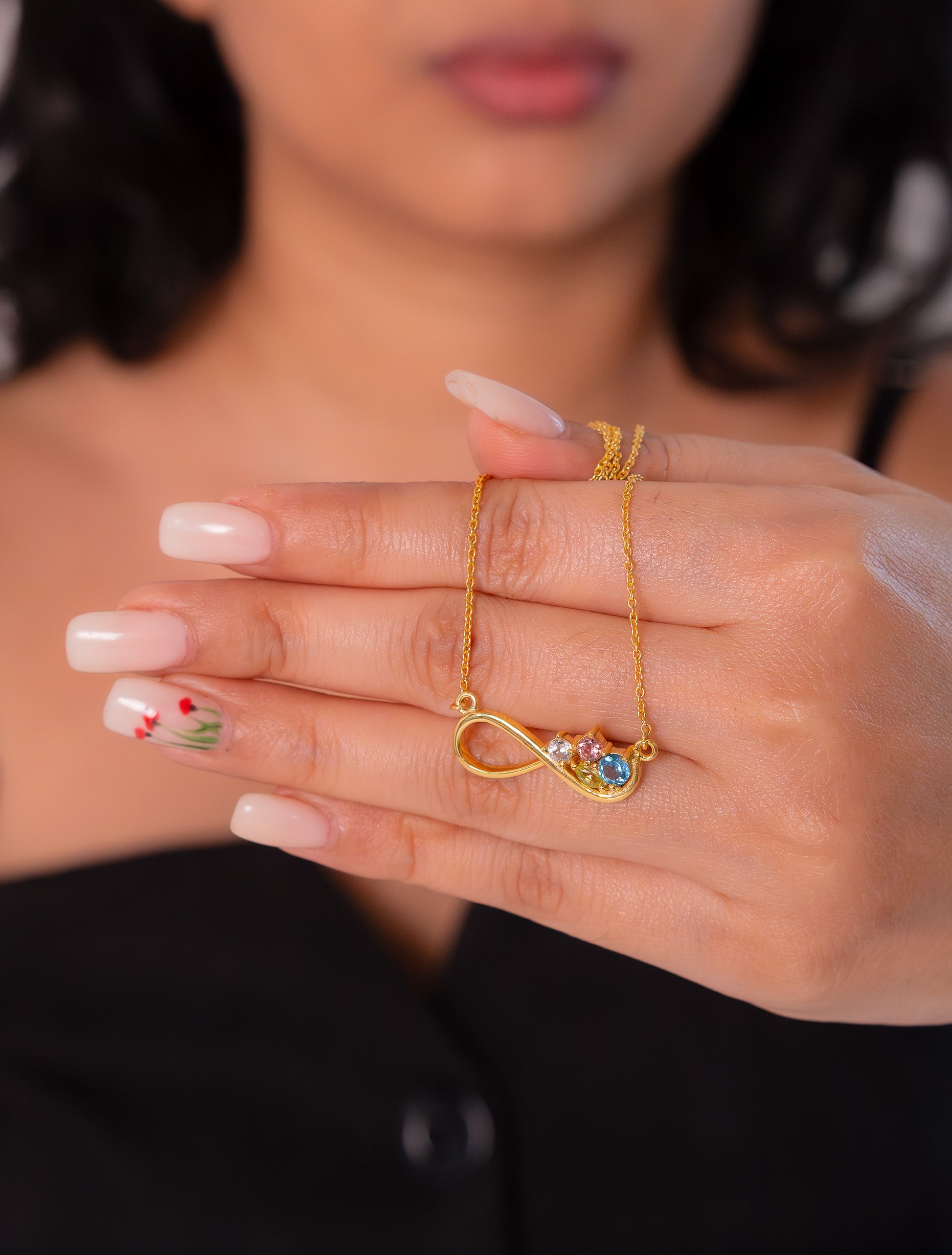 White Topaz, Pink Tourmaline, Blue Topaz, Peridot Juliette Necklace - CLJ898