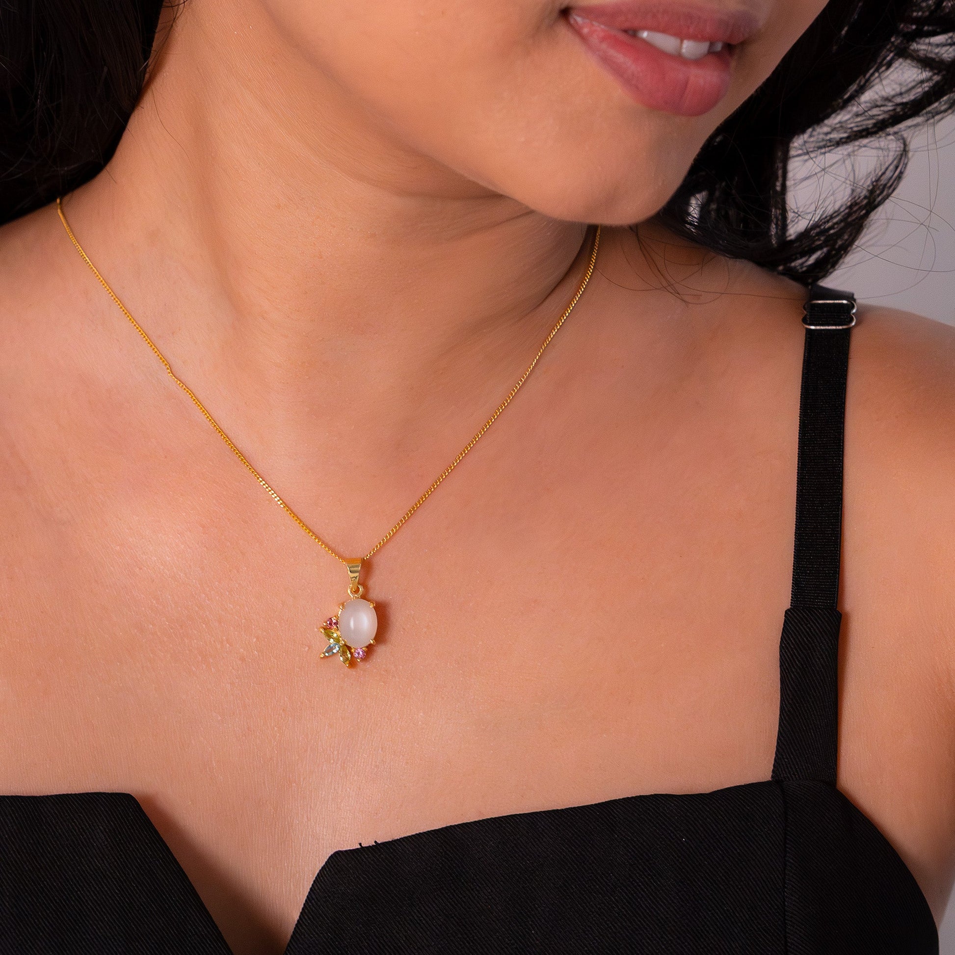 Moonstone, Peridot, Blue Topaz, Pink Tourmaline Necklace - CLJ902