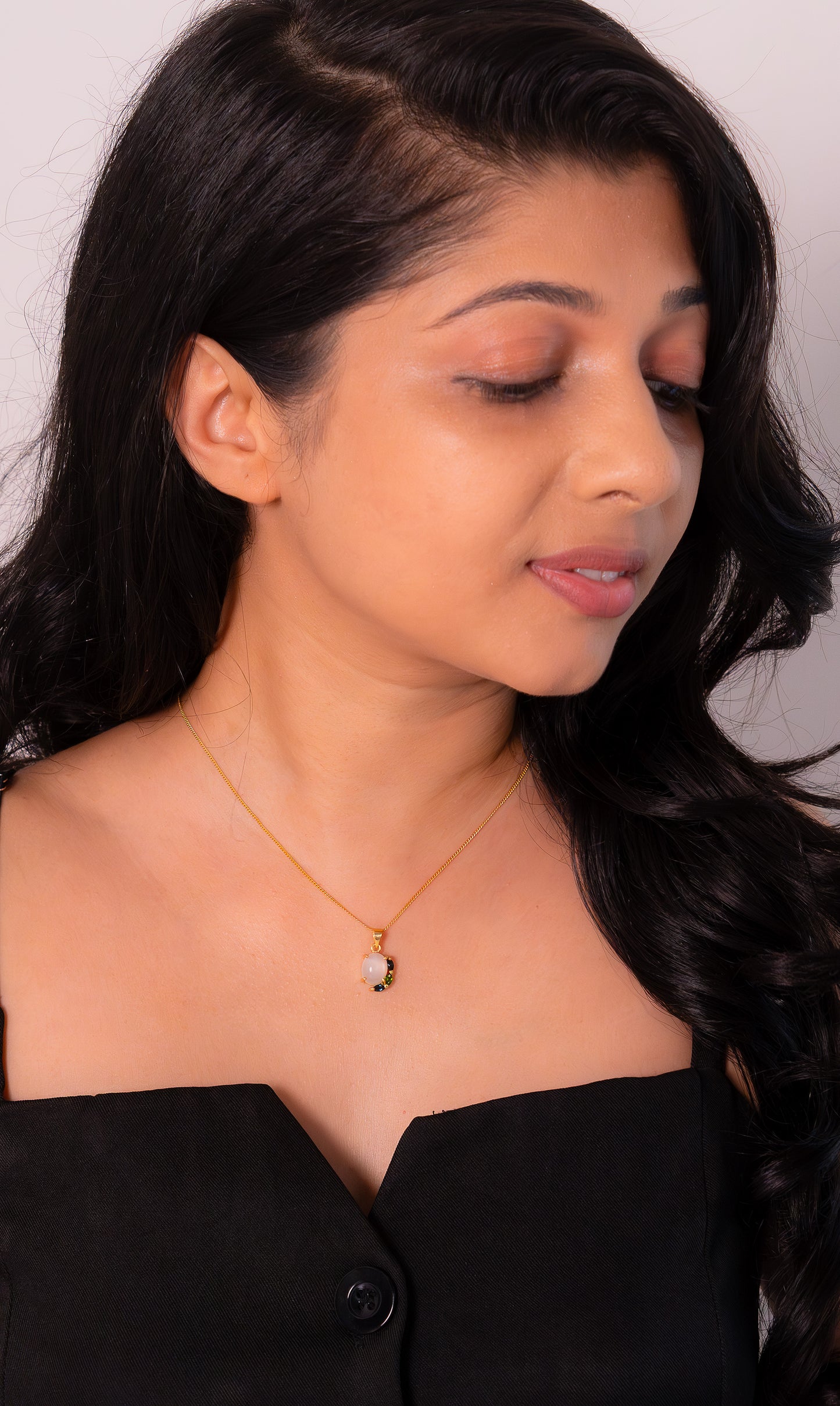 Moonstone, London Blue Topaz & Chromium Diopside Beatrice Necklace - CLJ911