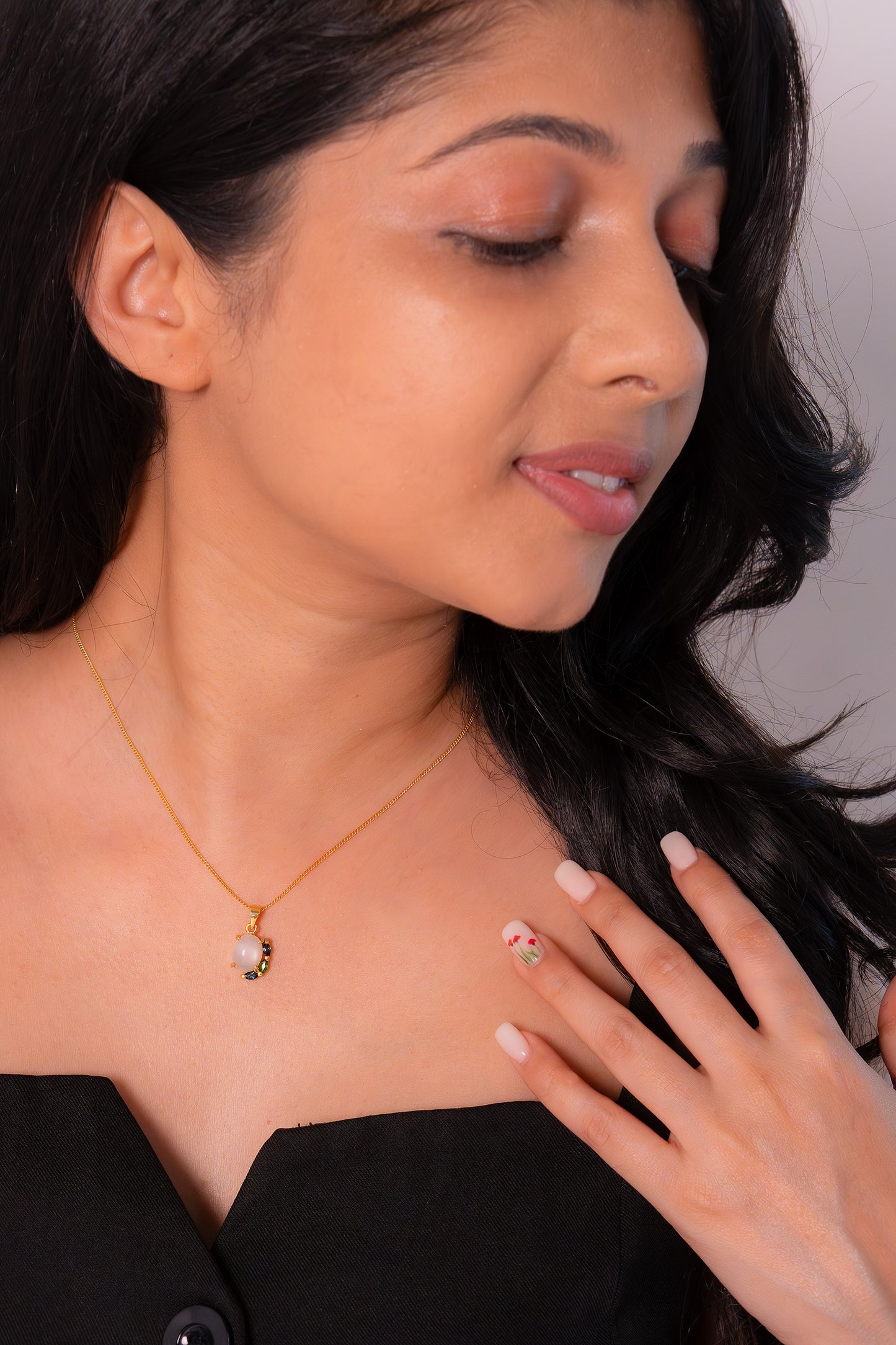 Moonstone, London Blue Topaz & Chromium Diopside Beatrice Necklace - CLJ911