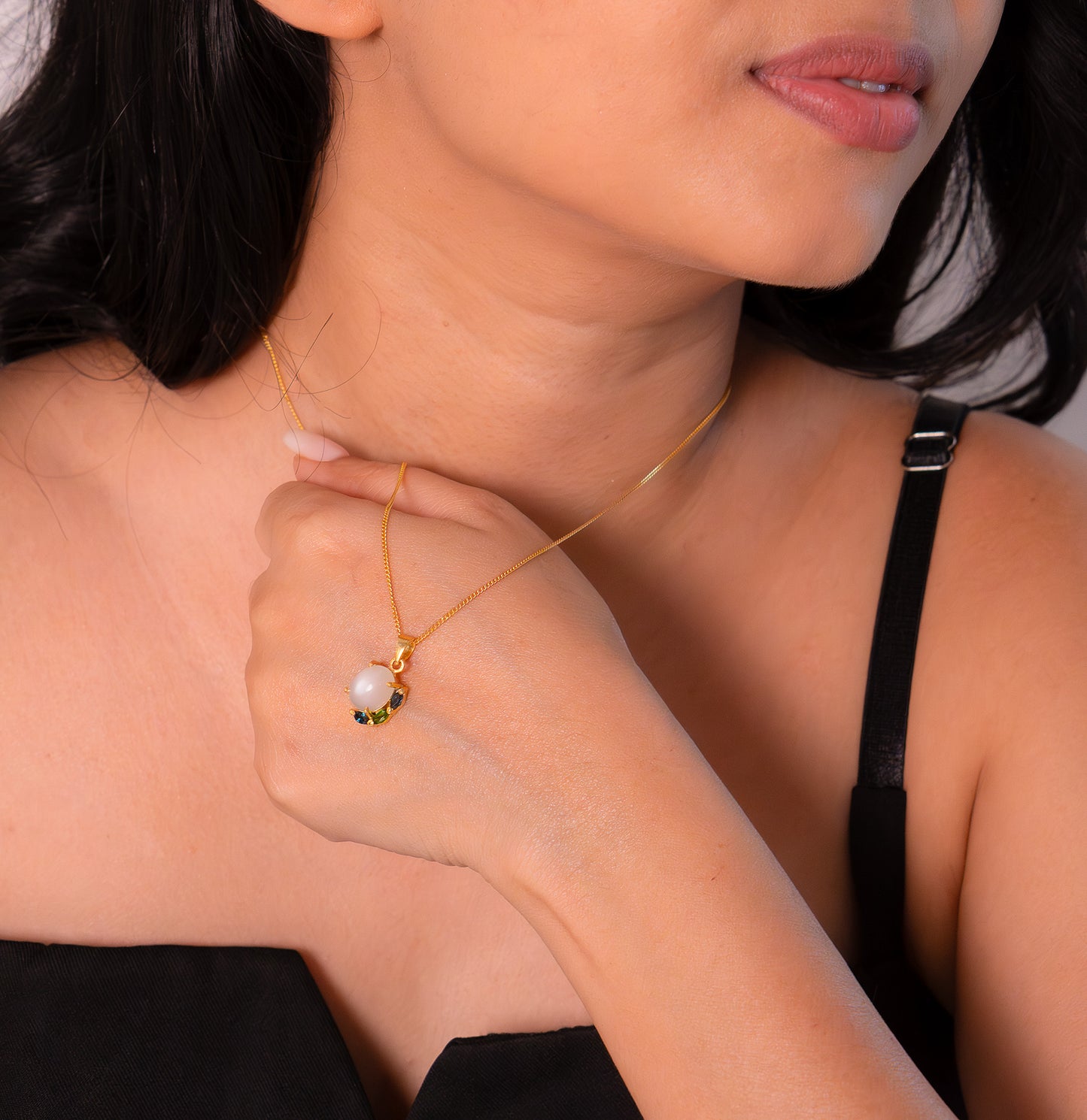 Moonstone, London Blue Topaz & Chromium Diopside Beatrice Necklace - CLJ911