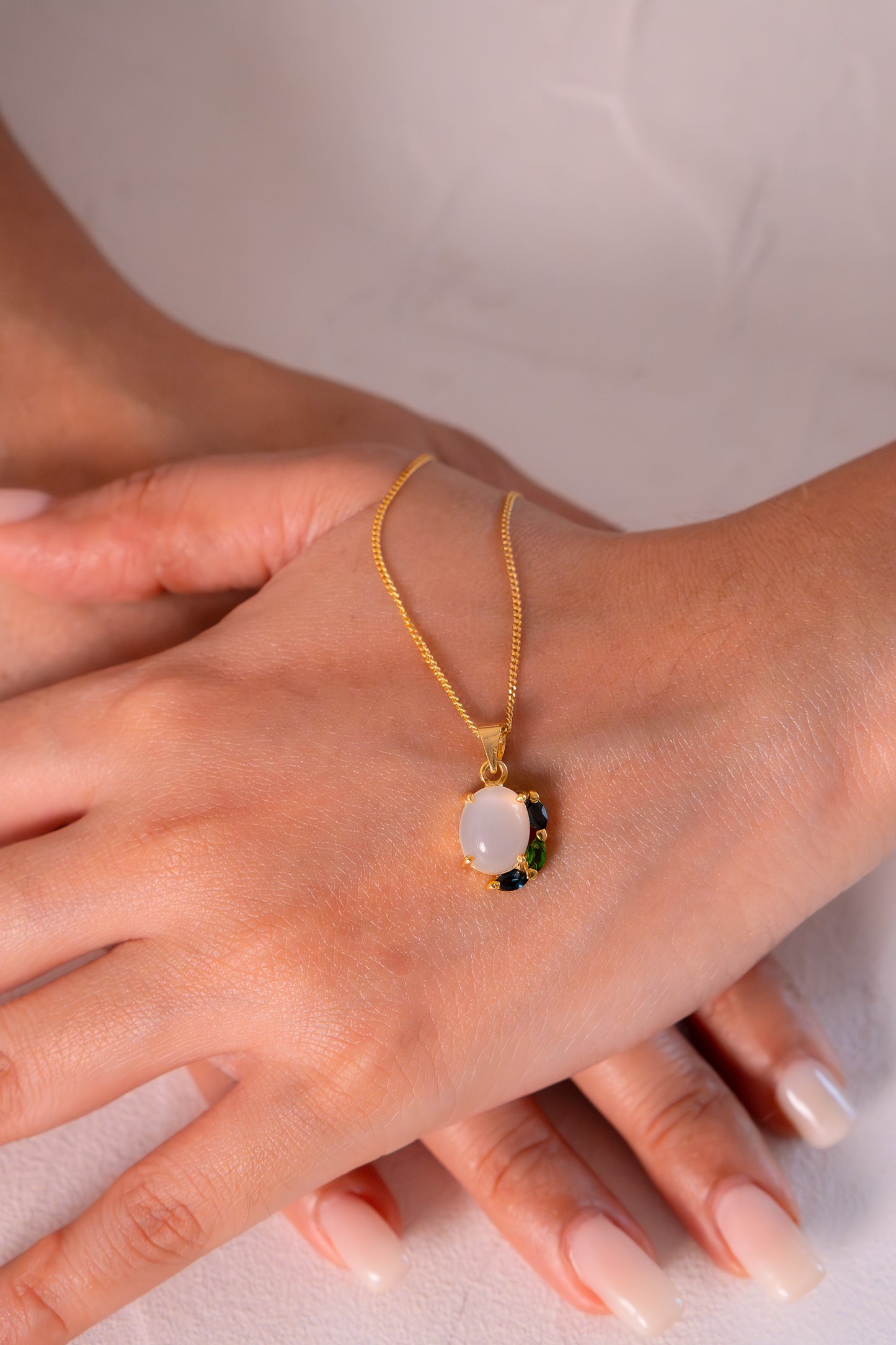 Moonstone, London Blue Topaz & Chromium Diopside Beatrice Necklace - CLJ911