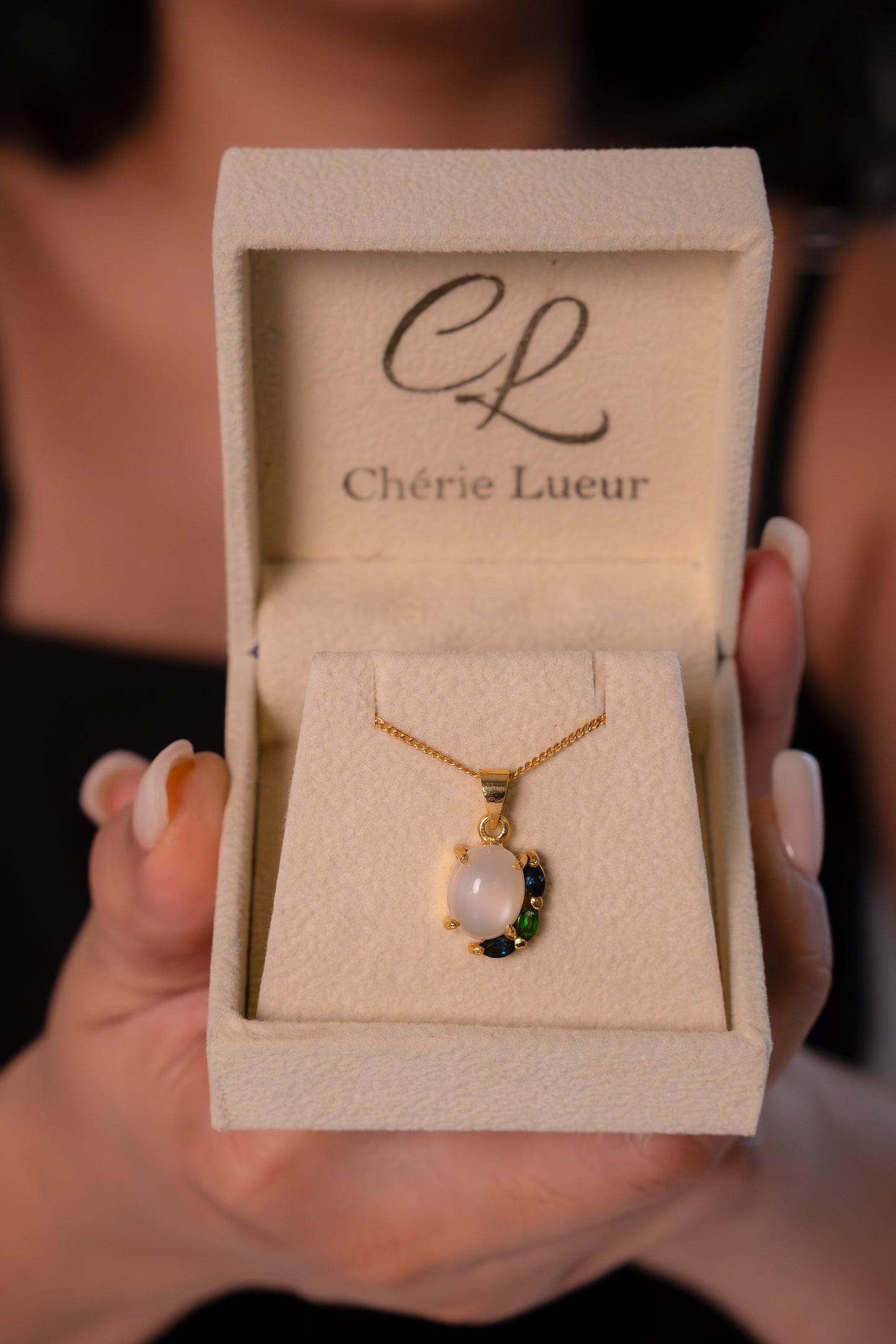 Moonstone, London Blue Topaz & Chromium Diopside Beatrice Necklace - CLJ911