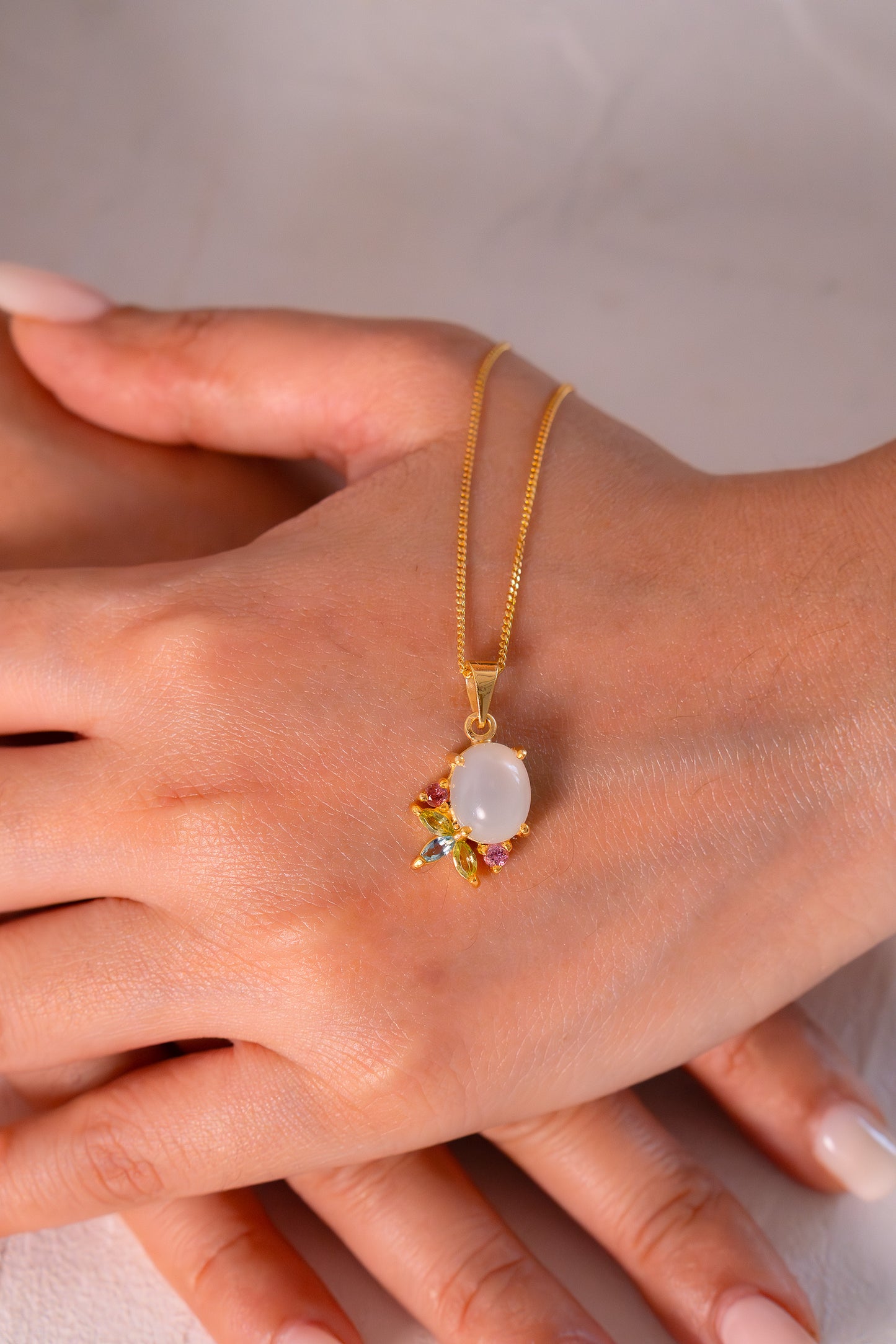 Moonstone, Peridot, Blue Topaz, Pink Tourmaline Necklace - CLJ902