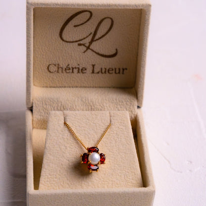 Garnet & Cultured Pearl Emmeline Necklace - CLJ728G