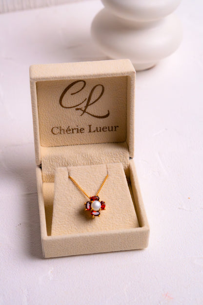 Garnet & Cultured Pearl Emmeline Necklace - CLJ728G