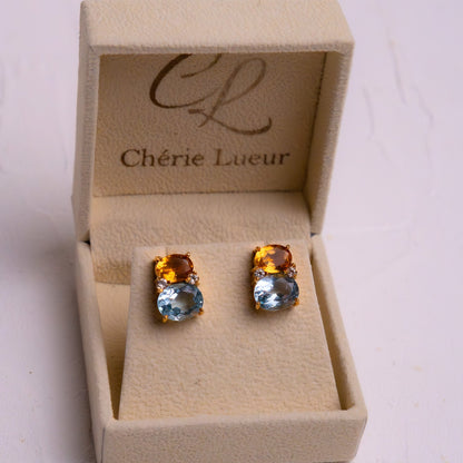 Blue Topaz, Citrine & White Topaz Laurel Earrings - CLJ675