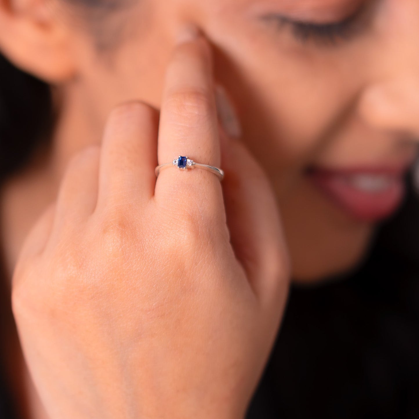 Blue Sapphire & White Sapphire Zoya Ring - CLJ922