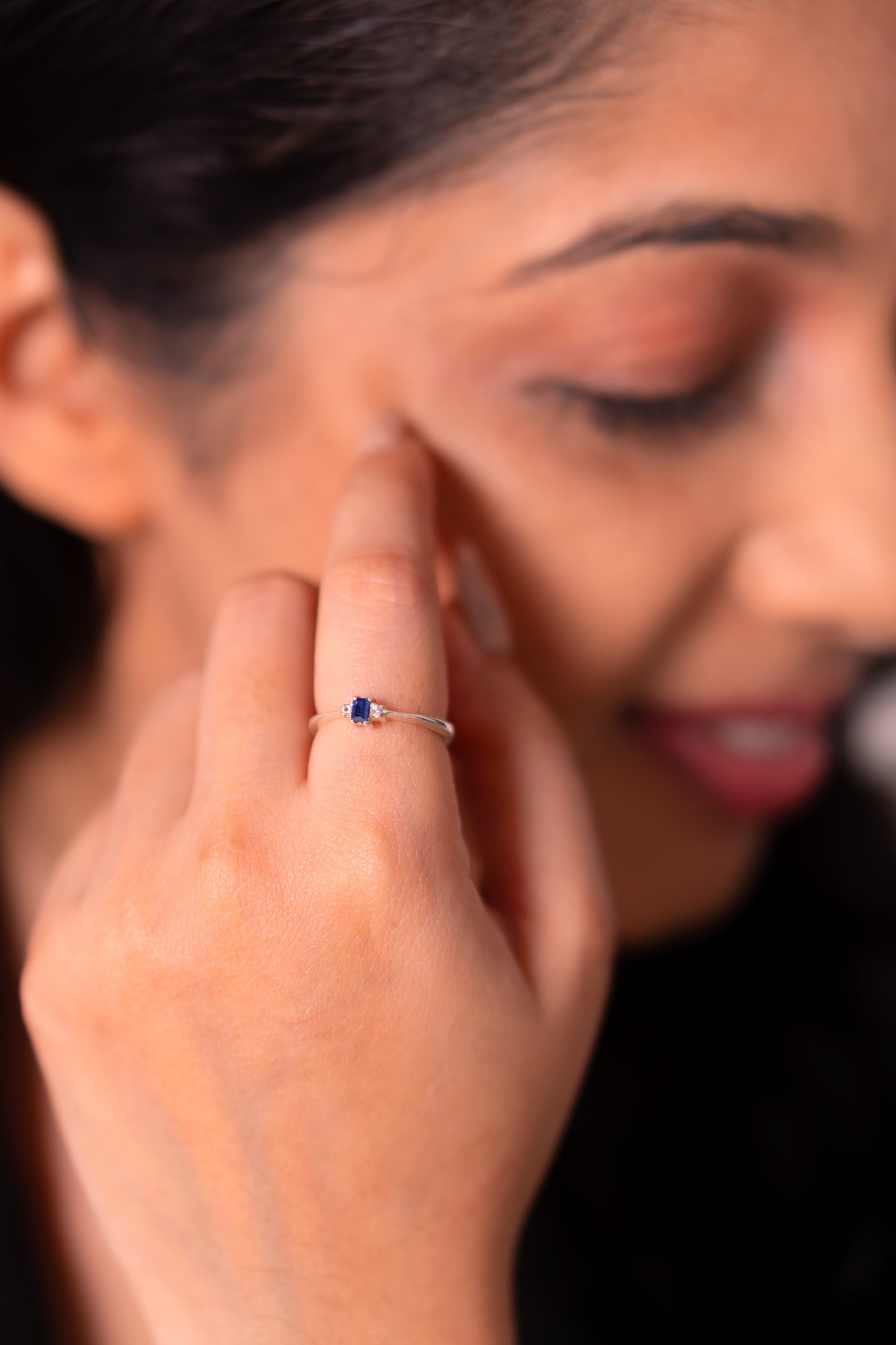 Blue Sapphire & White Sapphire Zoya Ring - CLJ922