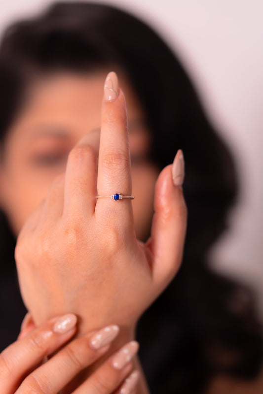 Blue Sapphire & White Sapphire Zoya Ring - CLJ922