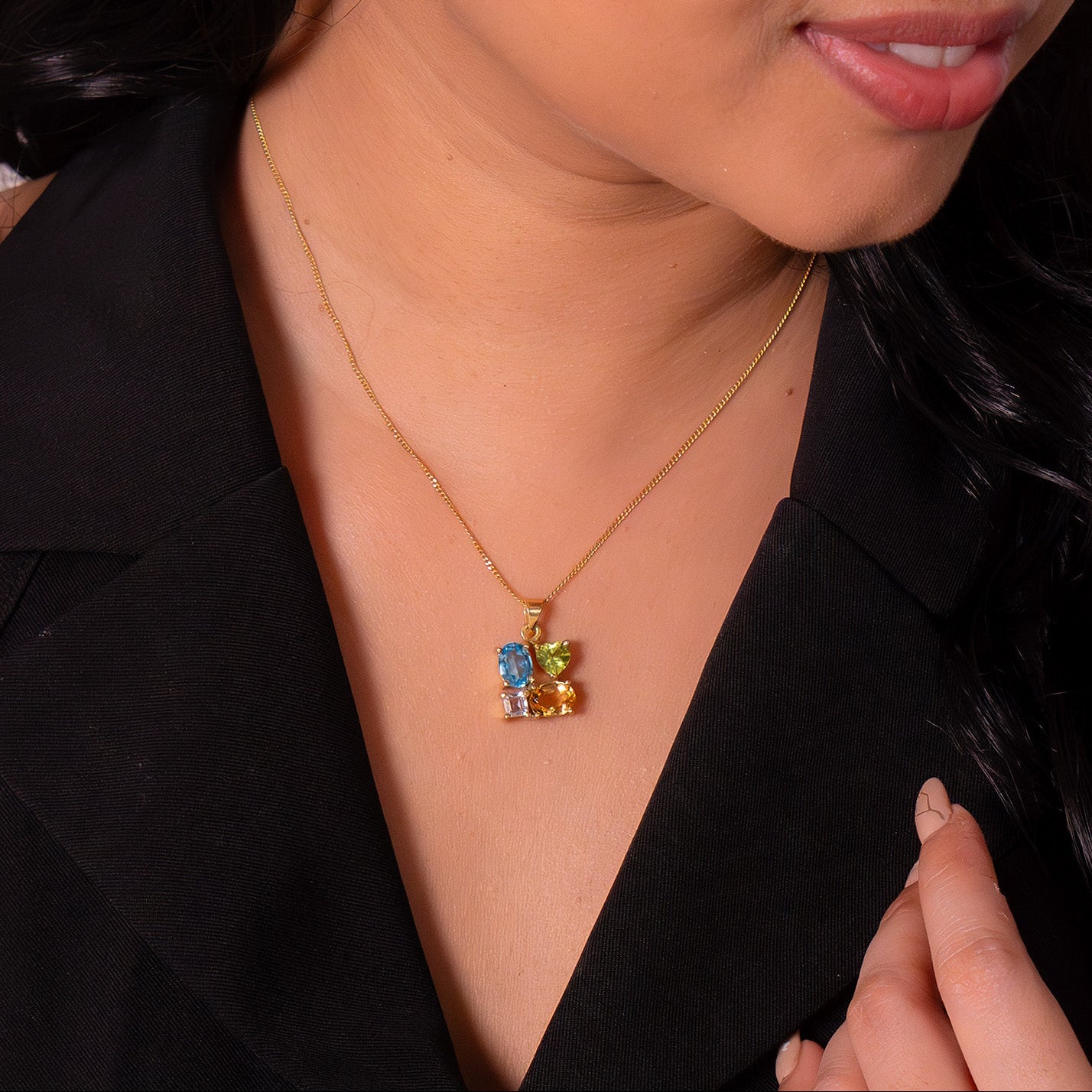Blue Topaz, Citrine, Peridot & White Topaz Robyn Necklace - CLJ924