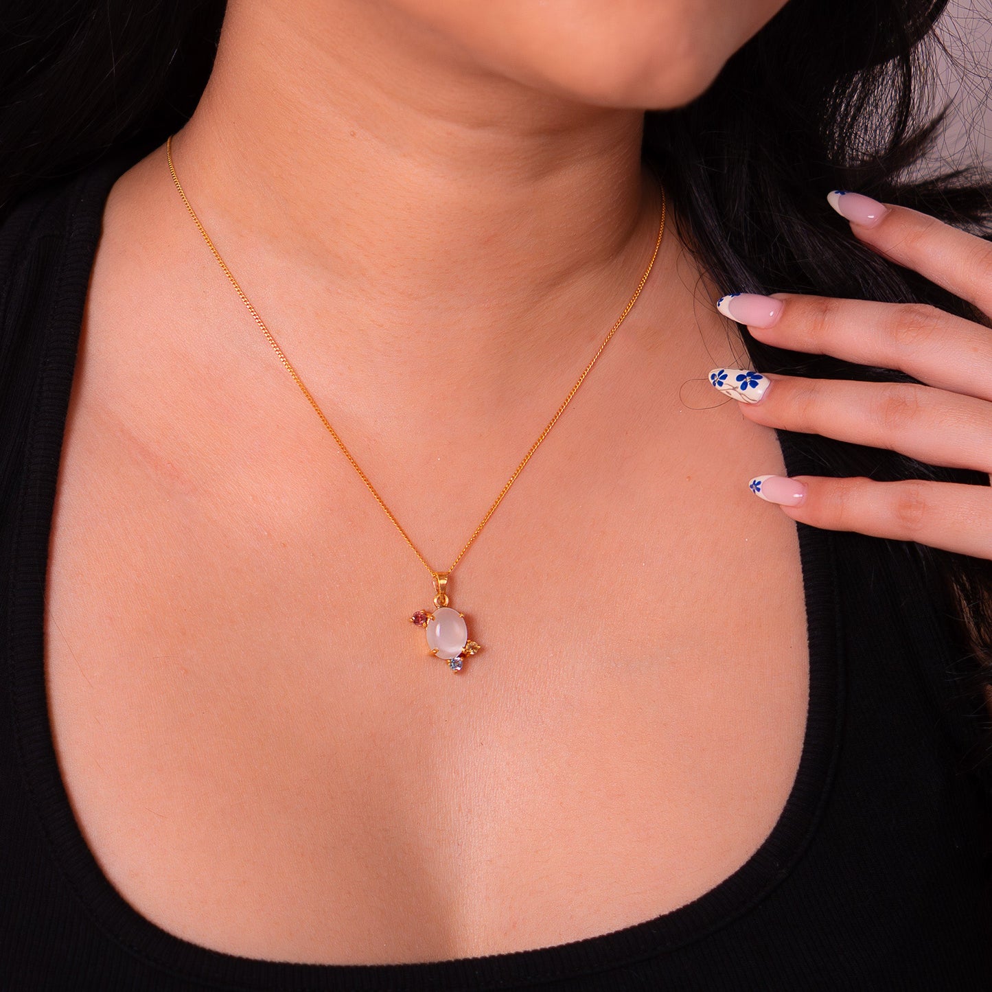 Moonstone, Pink Tourmaline, Blue Topaz, Citrine Layla Necklace - CLJ929