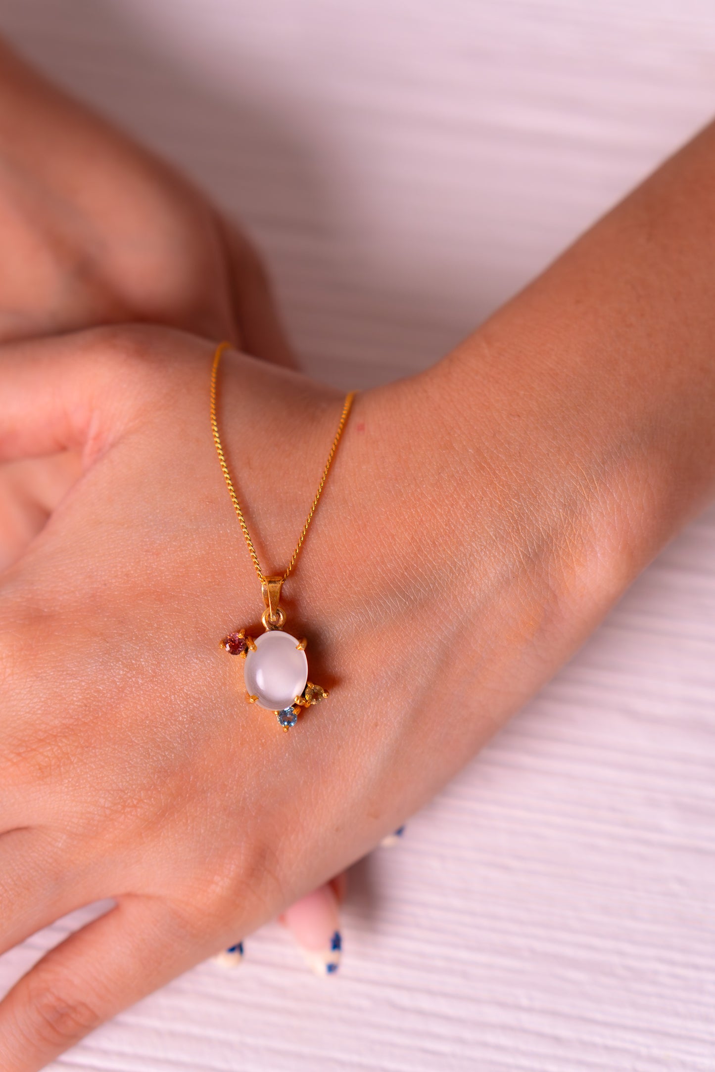 Moonstone, Pink Tourmaline, Blue Topaz, Citrine Layla Necklace - CLJ929