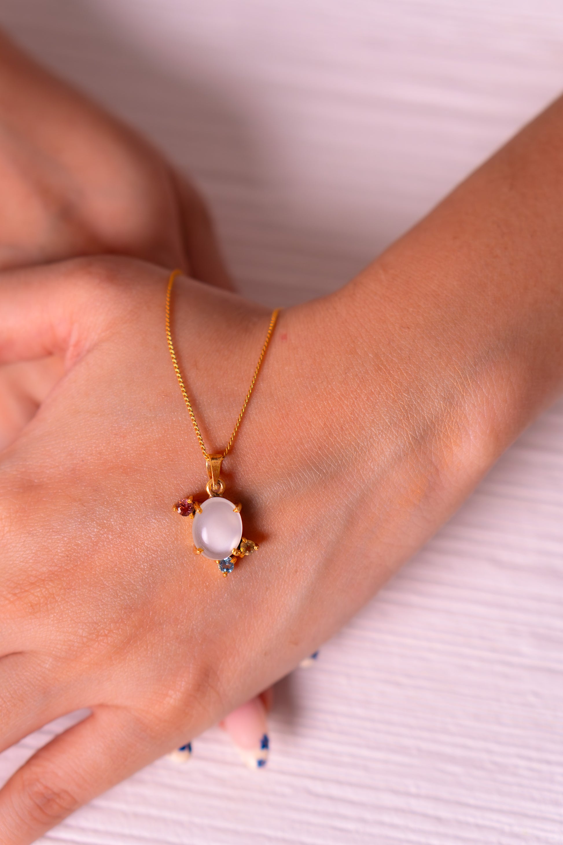 Moonstone, Pink Tourmaline, Blue Topaz, Citrine Layla Necklace - CLJ929