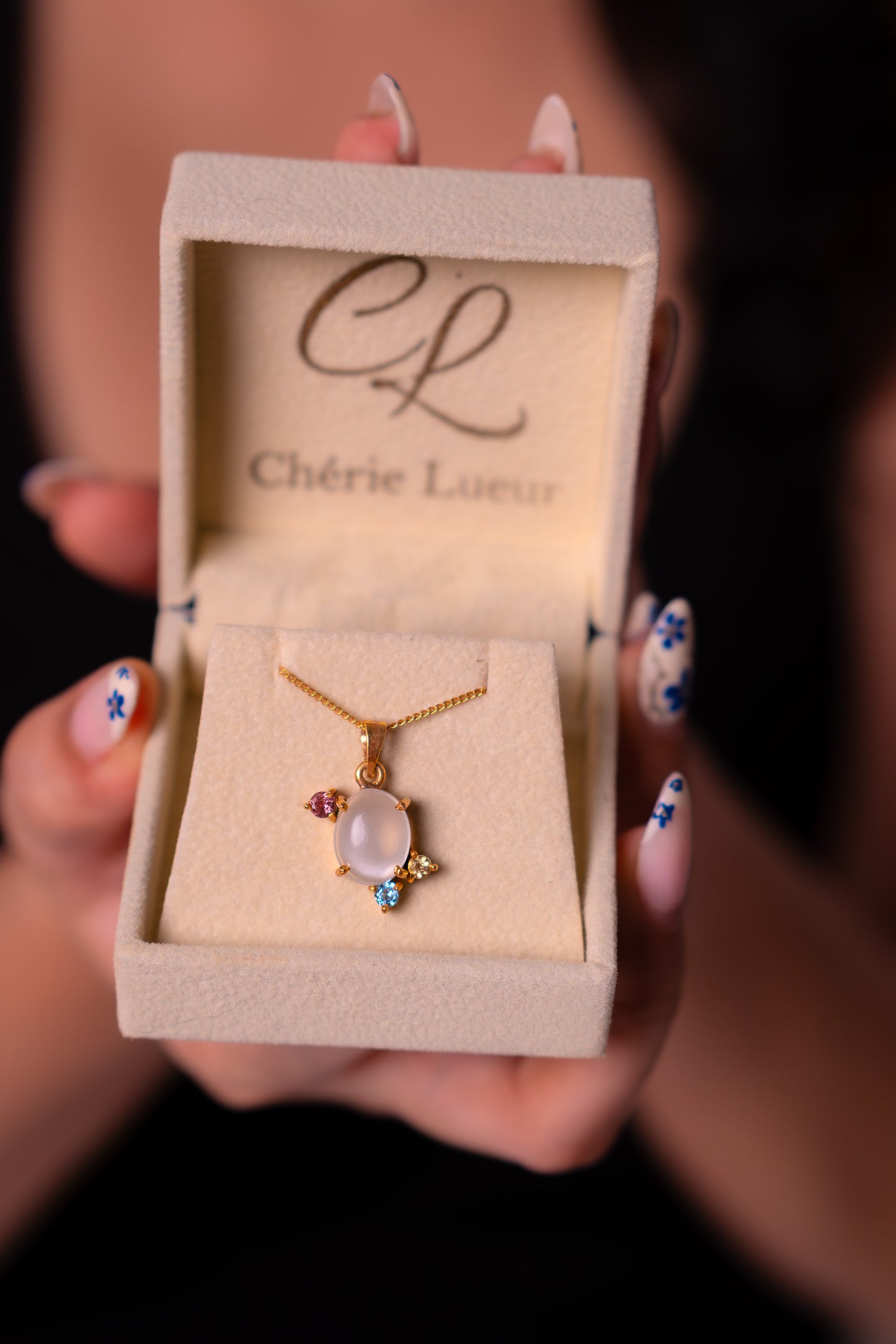 Moonstone, Pink Tourmaline, Blue Topaz, Citrine Layla Necklace - CLJ929