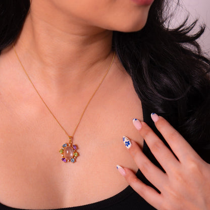 Rose Quartz, Peridot, Amethyst, Blue Topaz, White Sapphire Delilah Necklace - CLJ927