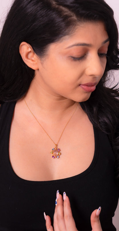 Rose Quartz, Peridot, Amethyst, Blue Topaz, White Sapphire Delilah Necklace - CLJ927