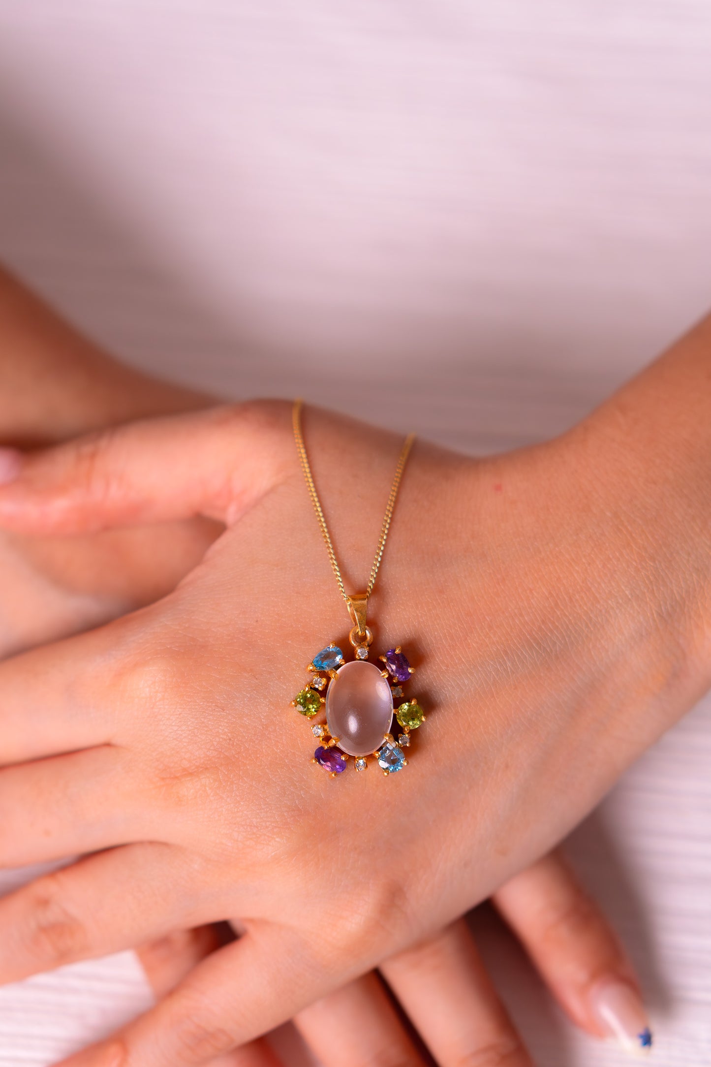 Rose Quartz, Peridot, Amethyst, Blue Topaz, White Sapphire Delilah Necklace - CLJ927