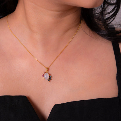 Moonstone, Pink Tourmaline, London Blue Topaz Isabella Necklace - CLJ934