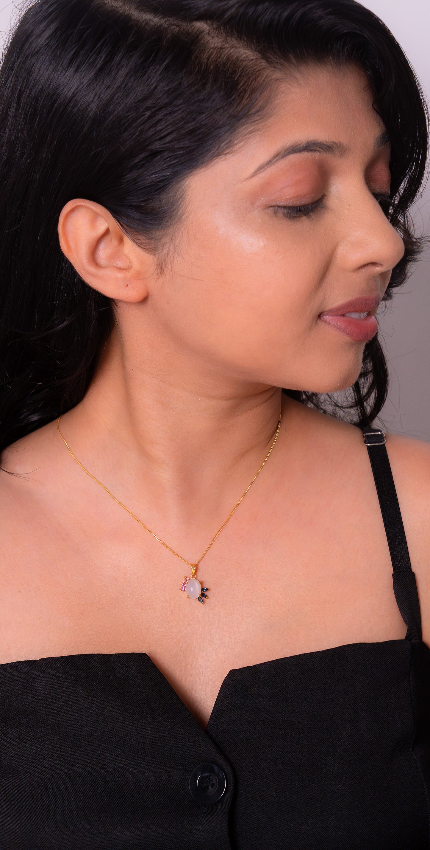 Moonstone, Pink Tourmaline, London Blue Topaz Isabella Necklace - CLJ934